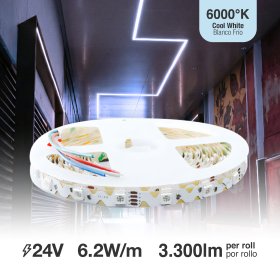 Tira LED Zig-Zag SMD2835, 24V 6.2W/m Frío 660 lm/m 60 LEDs/m, 5m