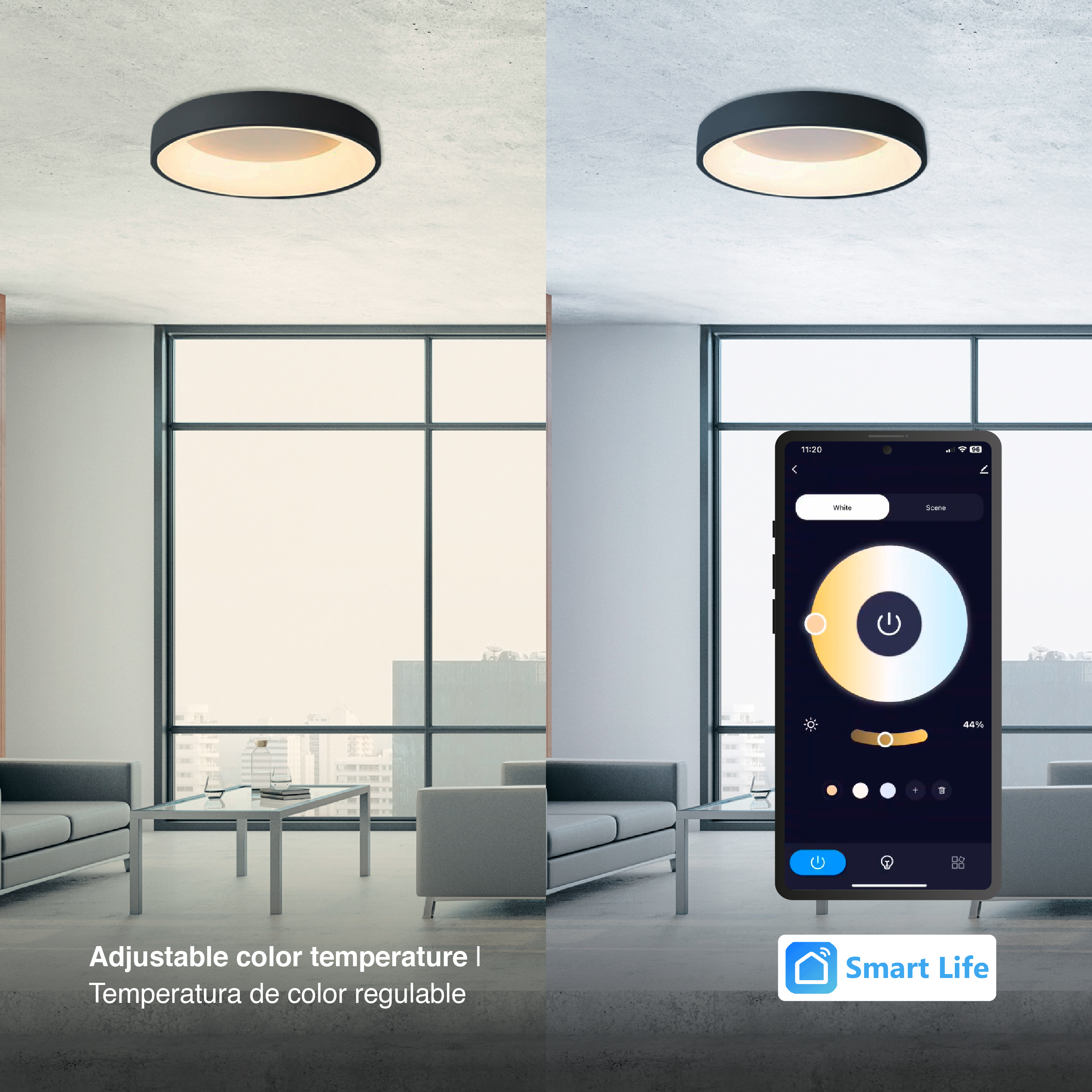 Panel LED Smart Redondo Negro Ø60x9cm 60W 270mA CCT, de Aplicar