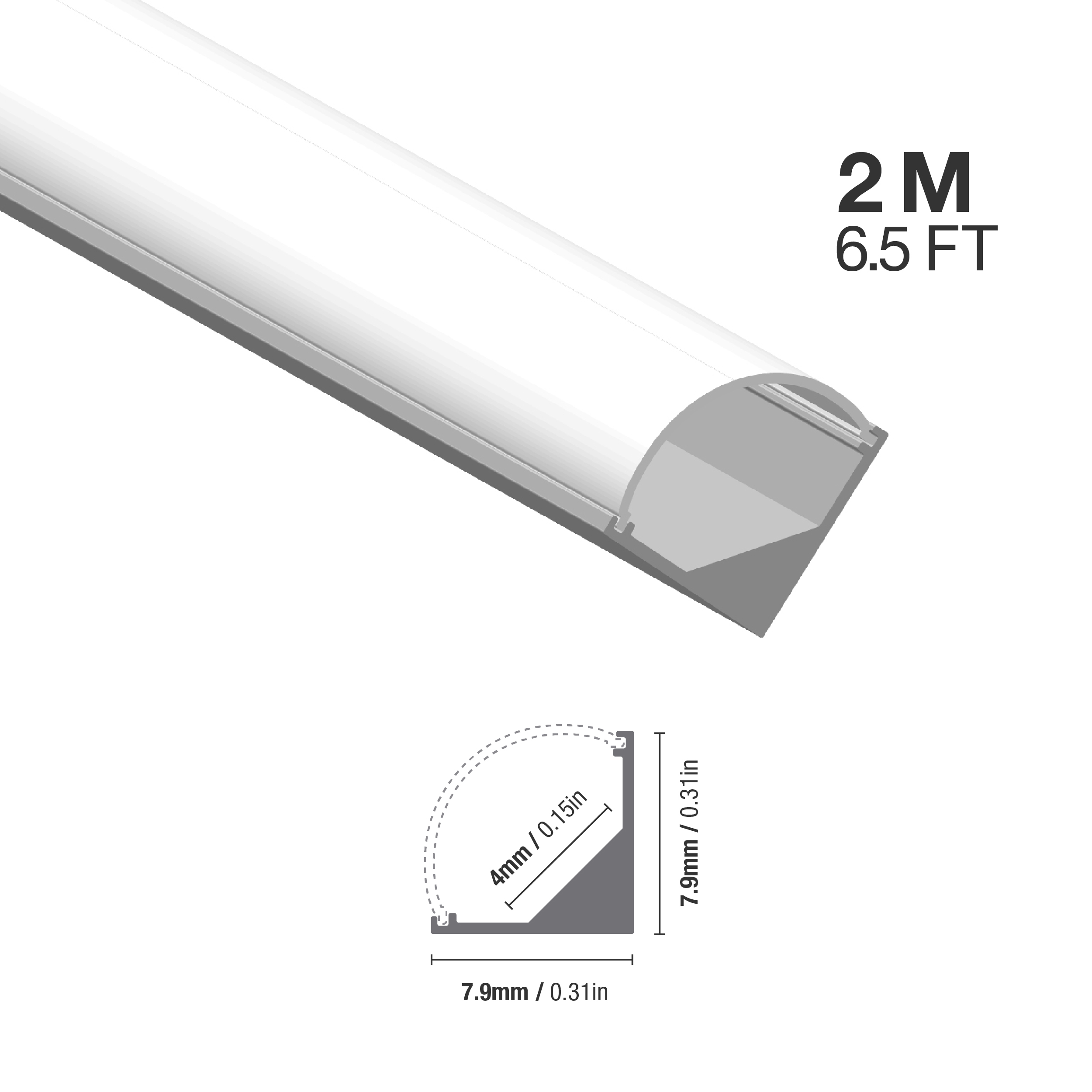 Perfil de Aluminio Esquinero 7,4x7,4mm Anodizado, Cover Opal Curvo Blanco x2m