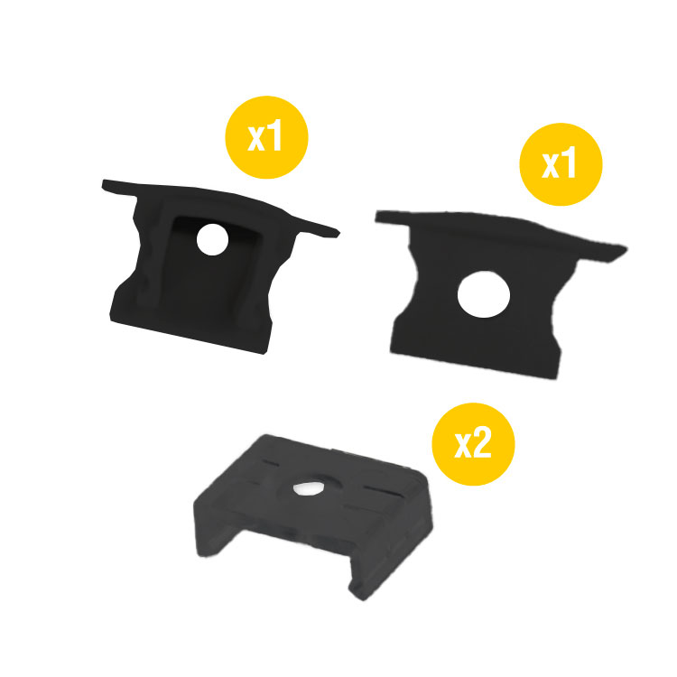 Kit de 2 tapas y 2 clips para perfil de aluminio, PER-12-2M