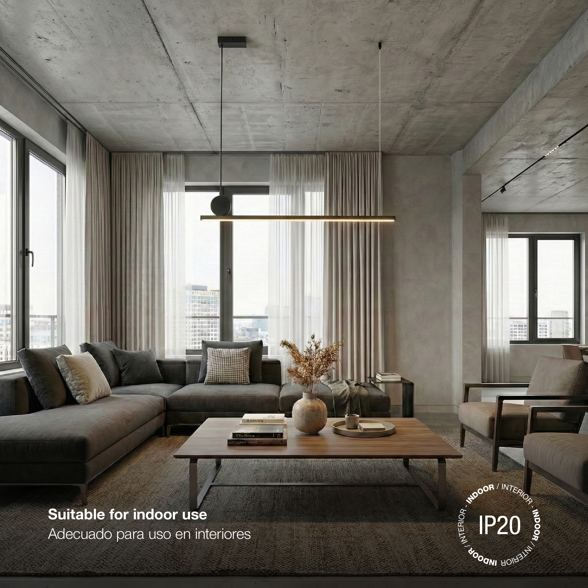 Lámpara LED Suspendida Negro Ø1,18cm, 72W Blanco Cálido 3000K, 2448lm