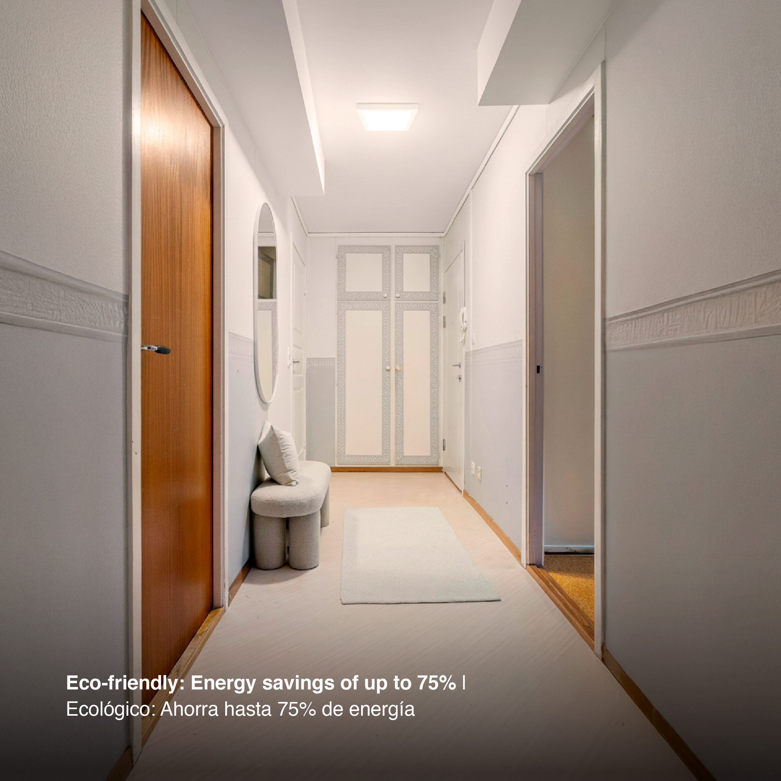 Plafón LED cuadrado blanco de 21,3x21,3cm, 18W 1230lm Cálido, aplicar