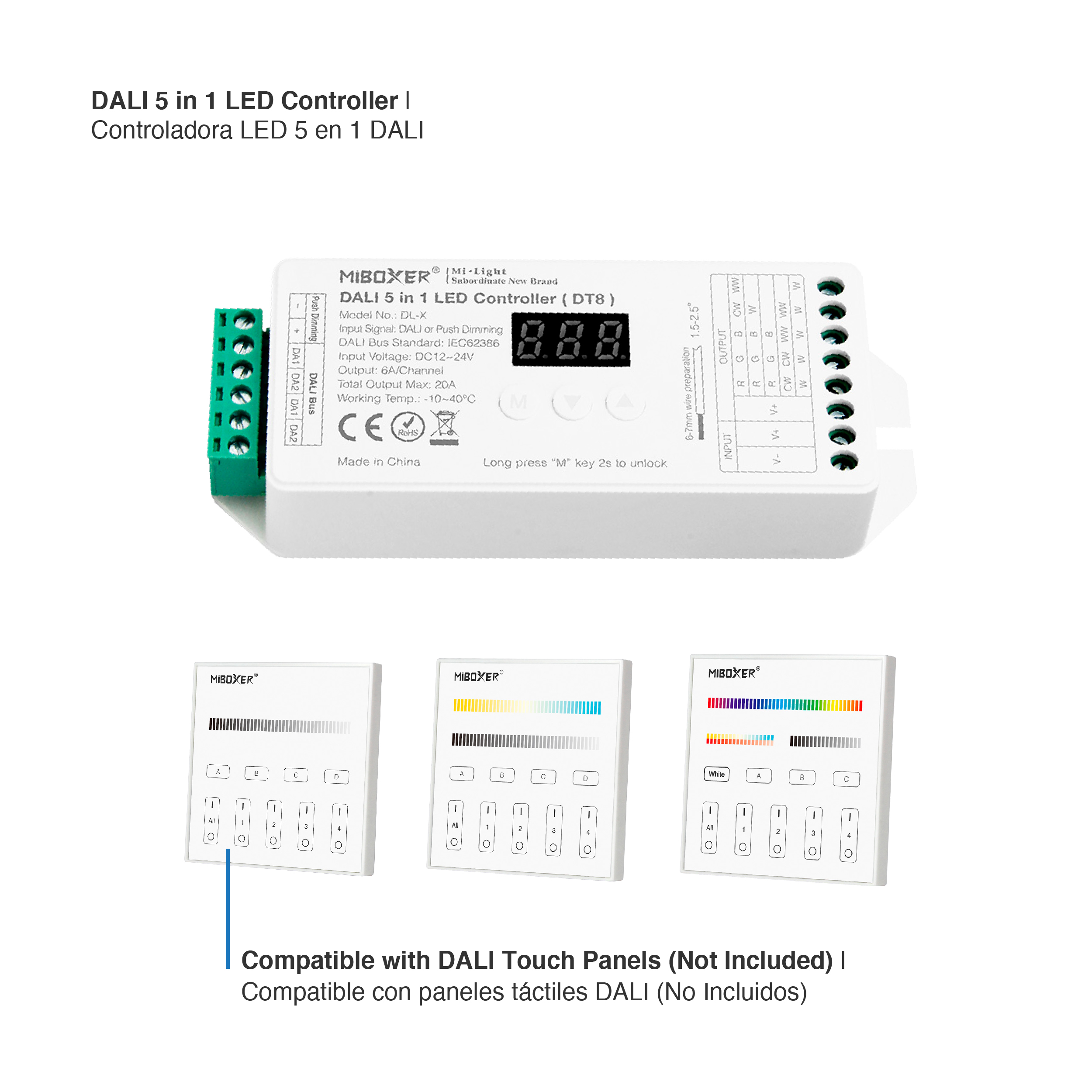 Controlador LED 5 en 1 Señal DALI 20A 12-24V