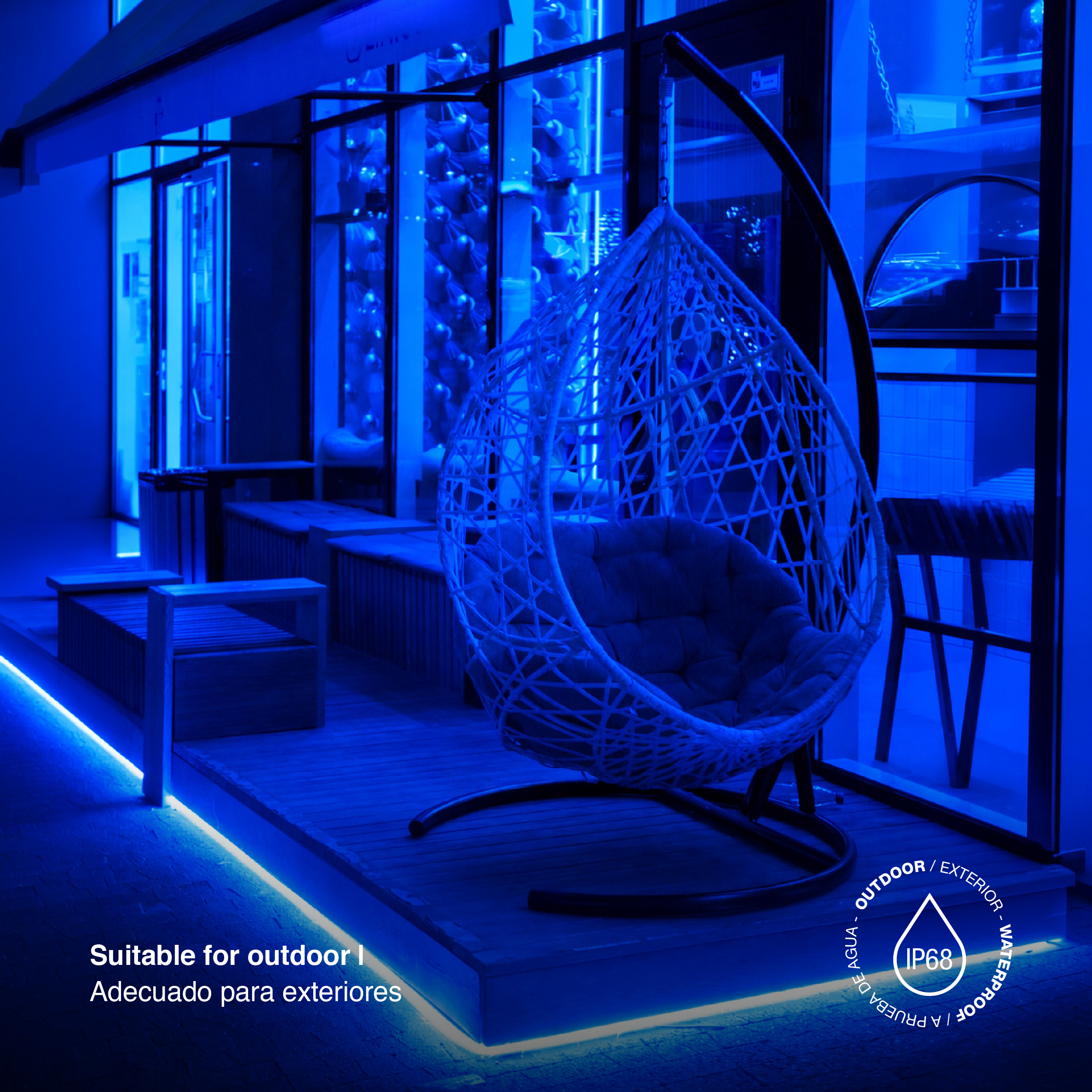 Tira LED COB 24V 11W/m Azul 176lm/m, 8mm, IP68, 5m