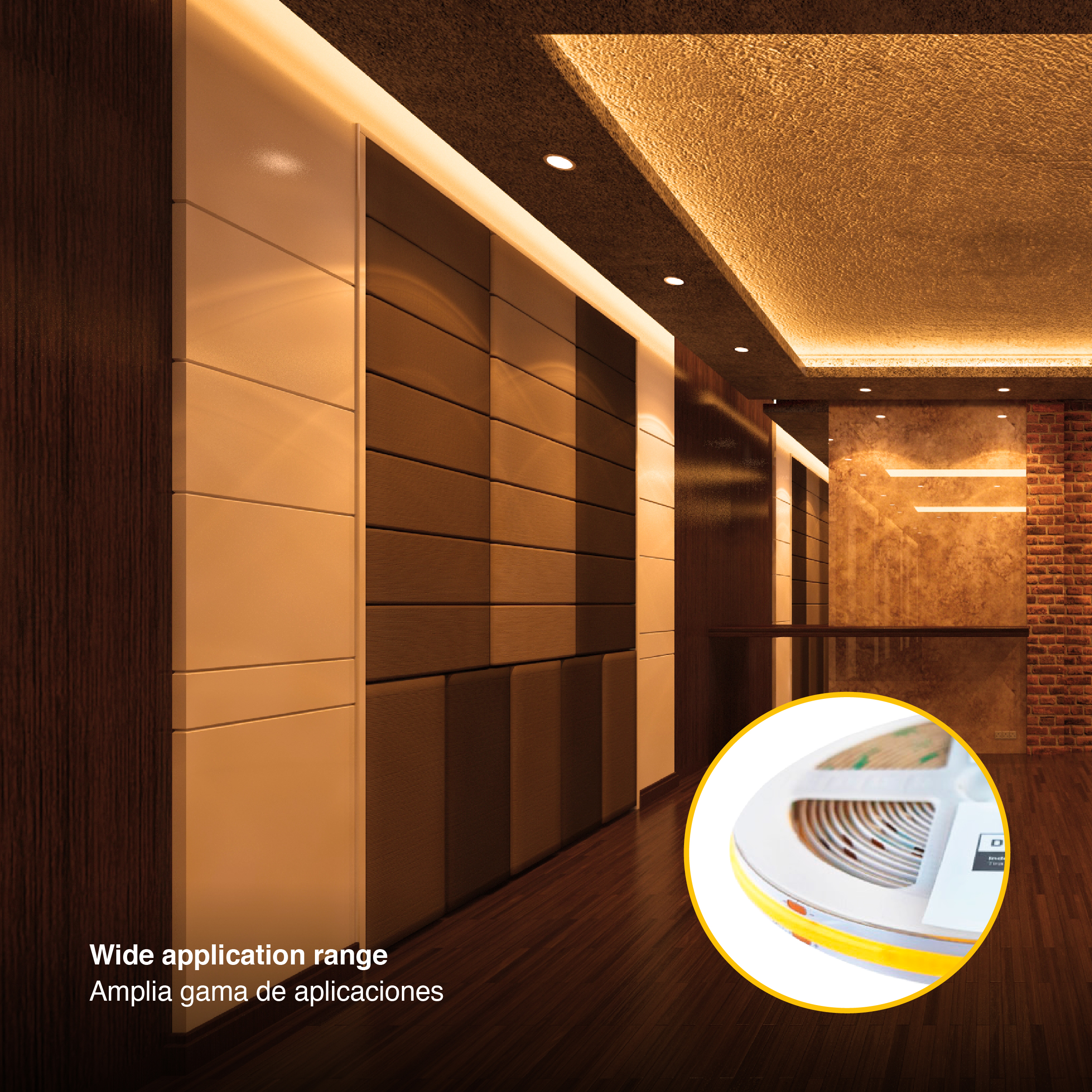 Tira LED COB 24V 11W/m, Blanco Extra Cálido 2300K 850lm/m 480LEDs/m, 8mm, 5m