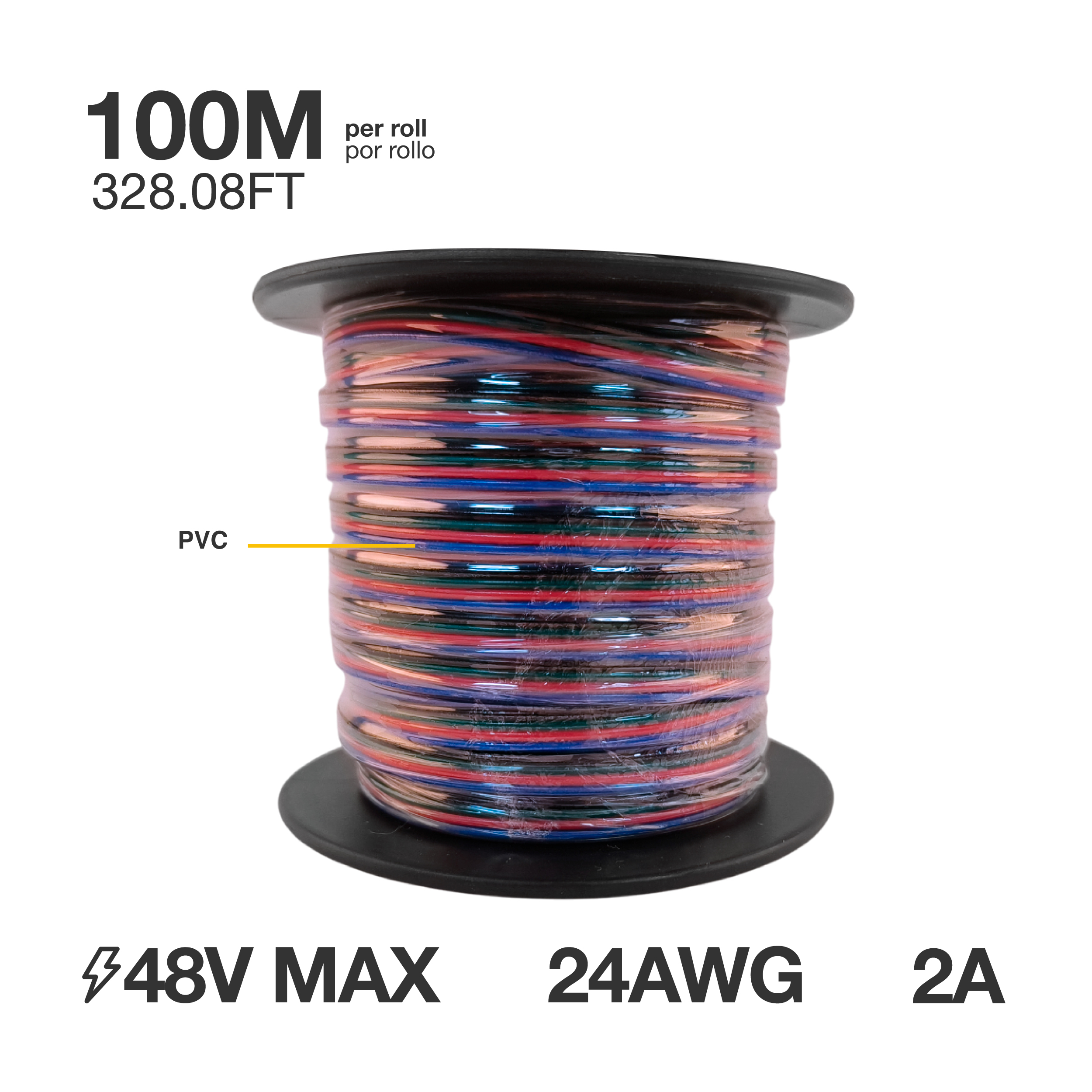 Cable 4 polos de 0.5mm RGB  - 4x0.5mm (24AWG) - 48V Máx  x100m
