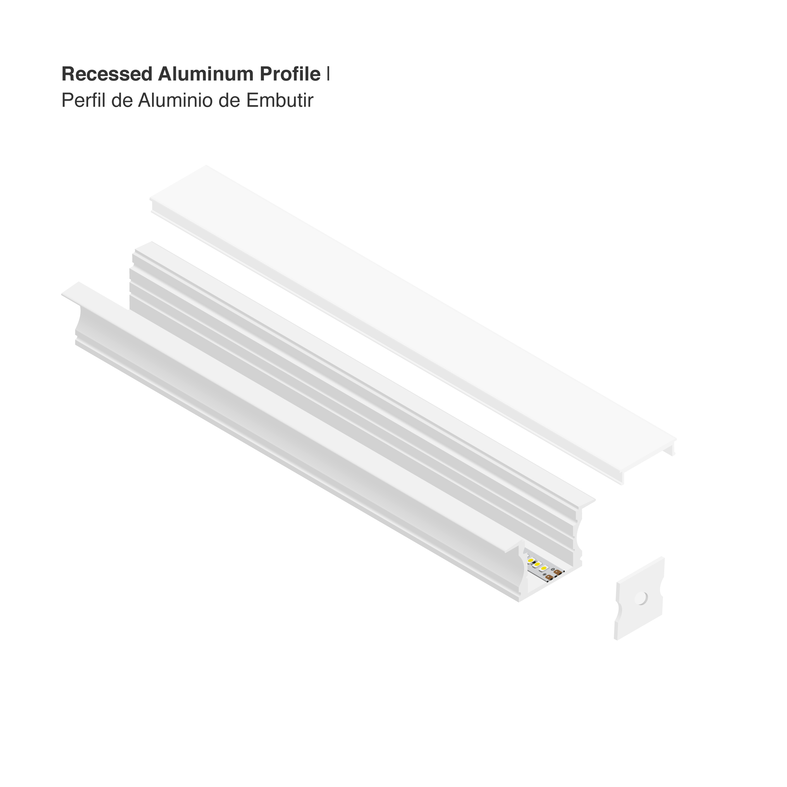 Perfil de Aluminio de Embutir 15x17mm Blanco, Cover Opal Blanco x2m