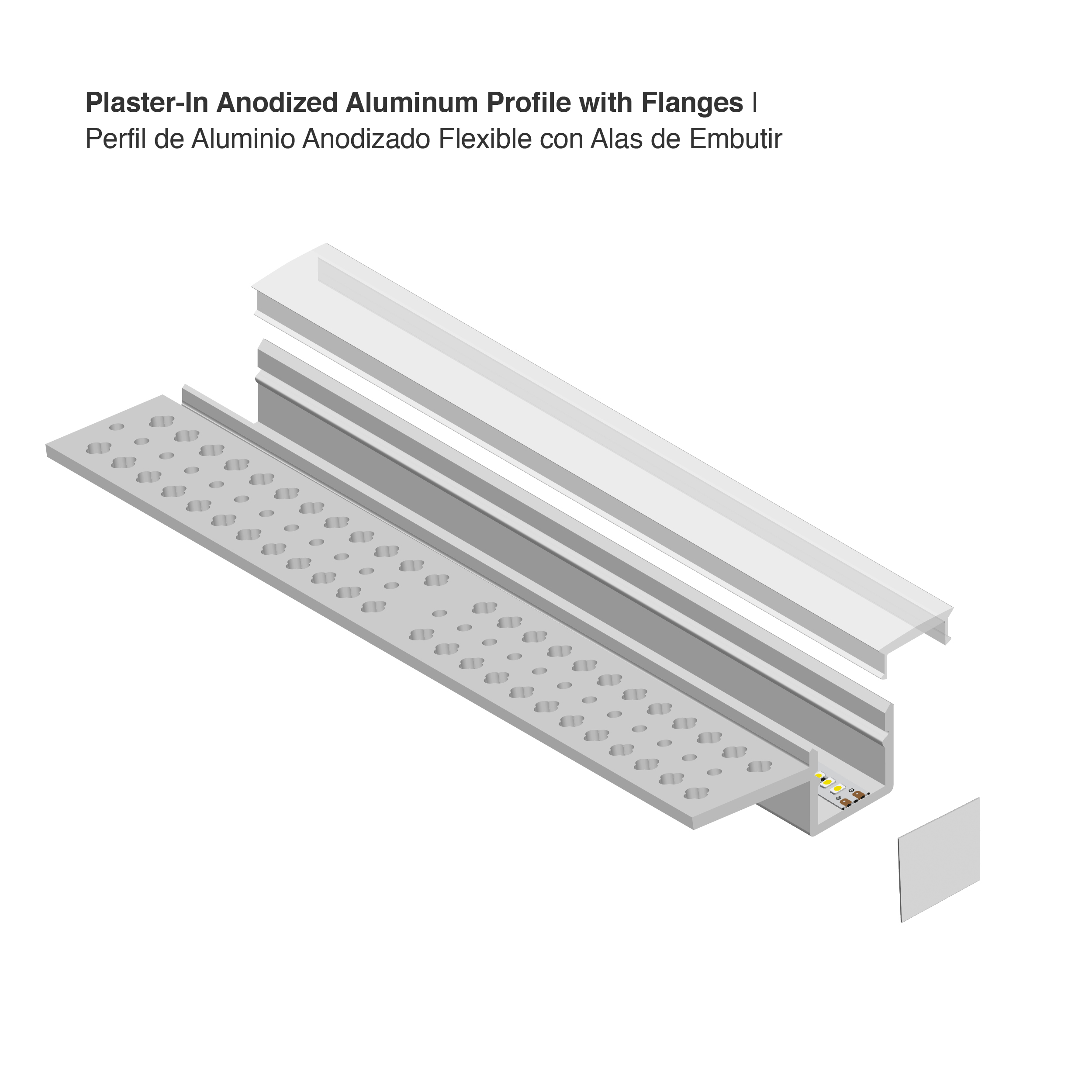 Perfil de Aluminio con Ala de Embutir 35x15mm Anodizado, Cover Opal Blanco x1m
