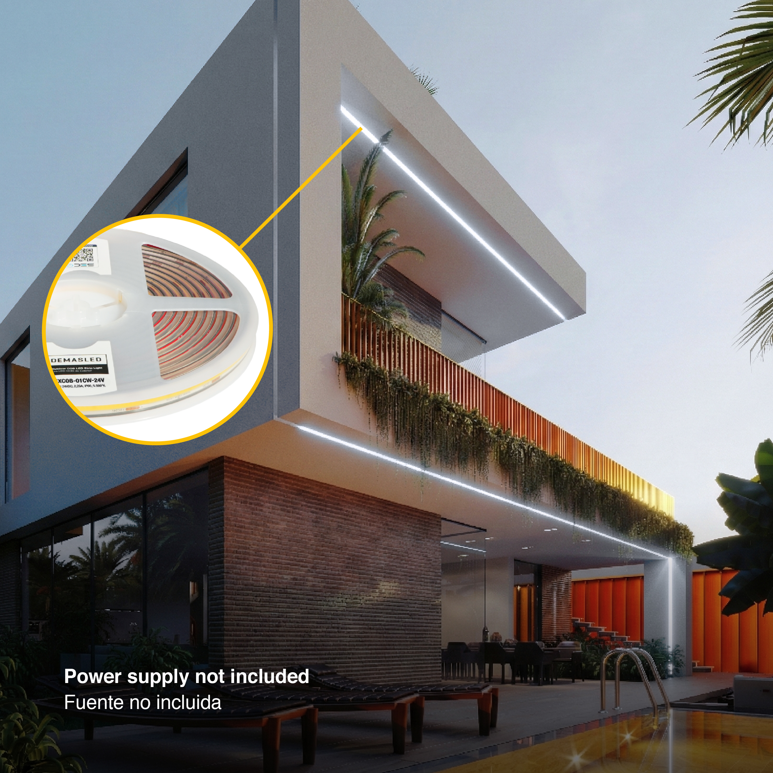 Tira LED COB 24V 11W/m Blanco Frío 1100lm/m 480 LEDs/m 8mm IP65, 5m