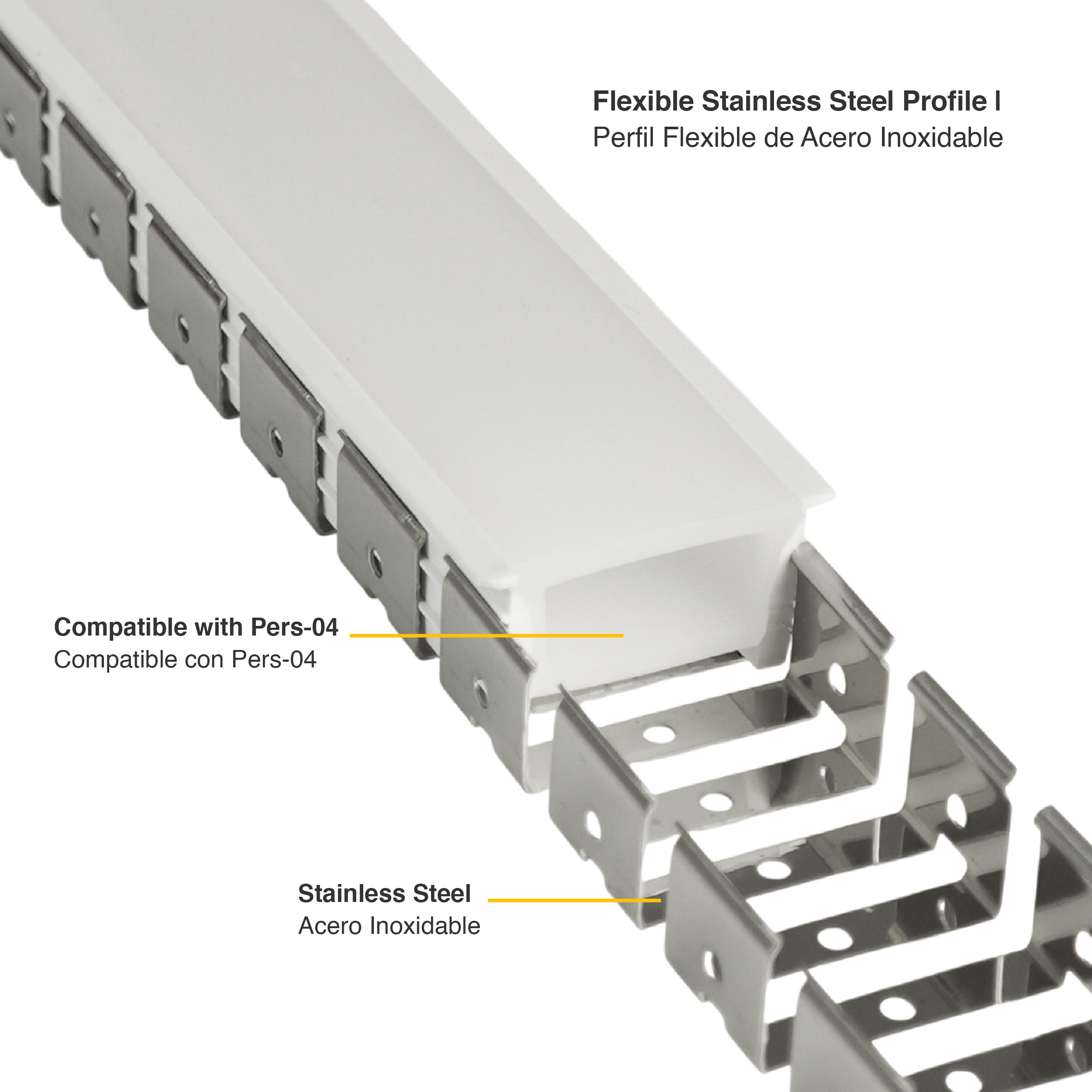 Perfil Flexible de Acero Inoxidable para pers-04 x10m
