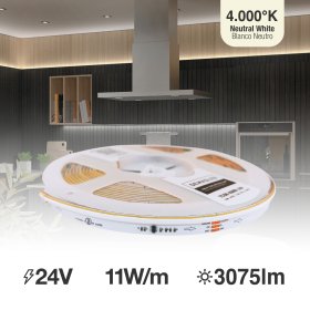 Tira LED COB Programable IC Pixel 24V 11W/m Blanco Neutro 420LEDs/m, 11mm PCB x5m