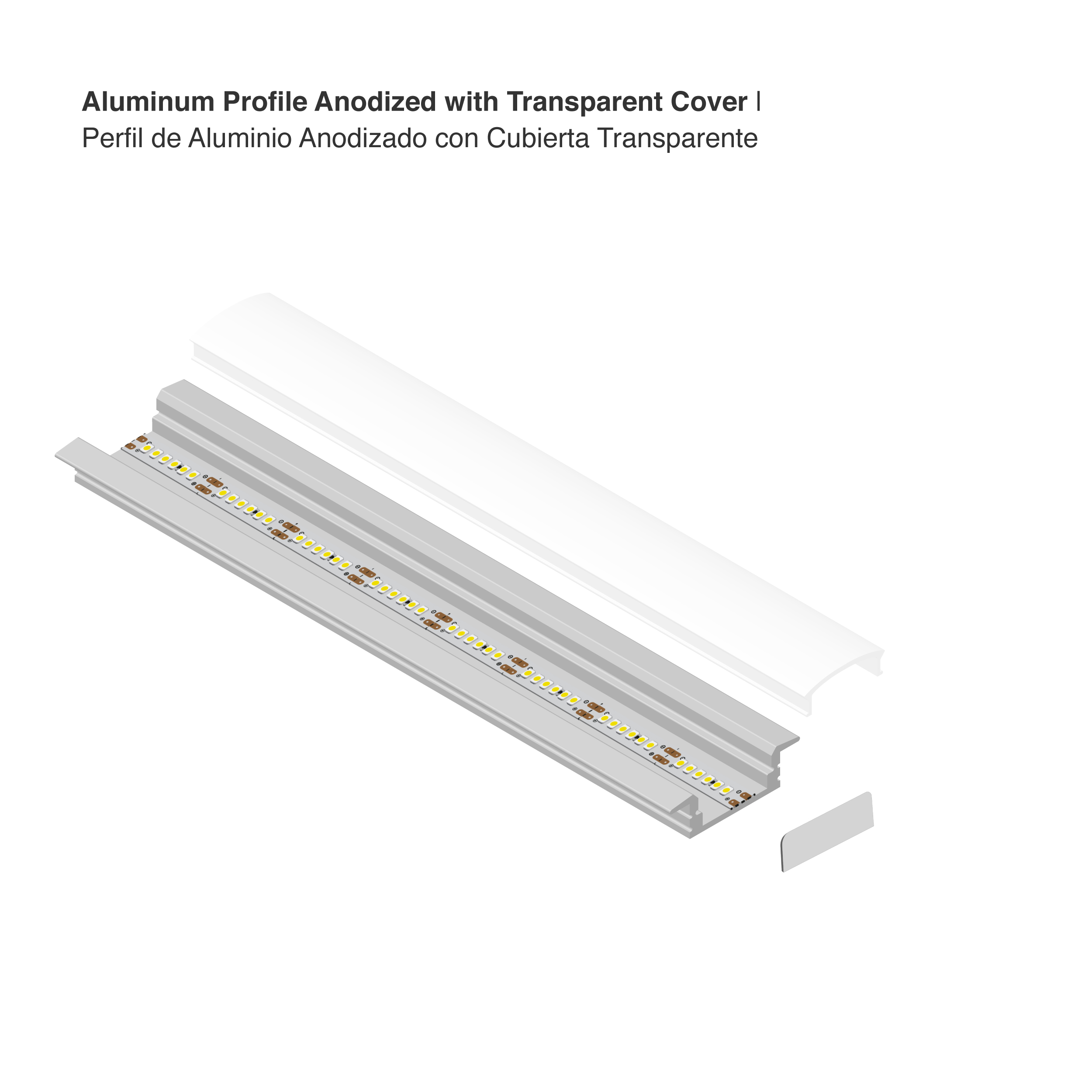 Perfil de Aluminio de Embutir 17x7mm Anodizado, Cover transparente x2m