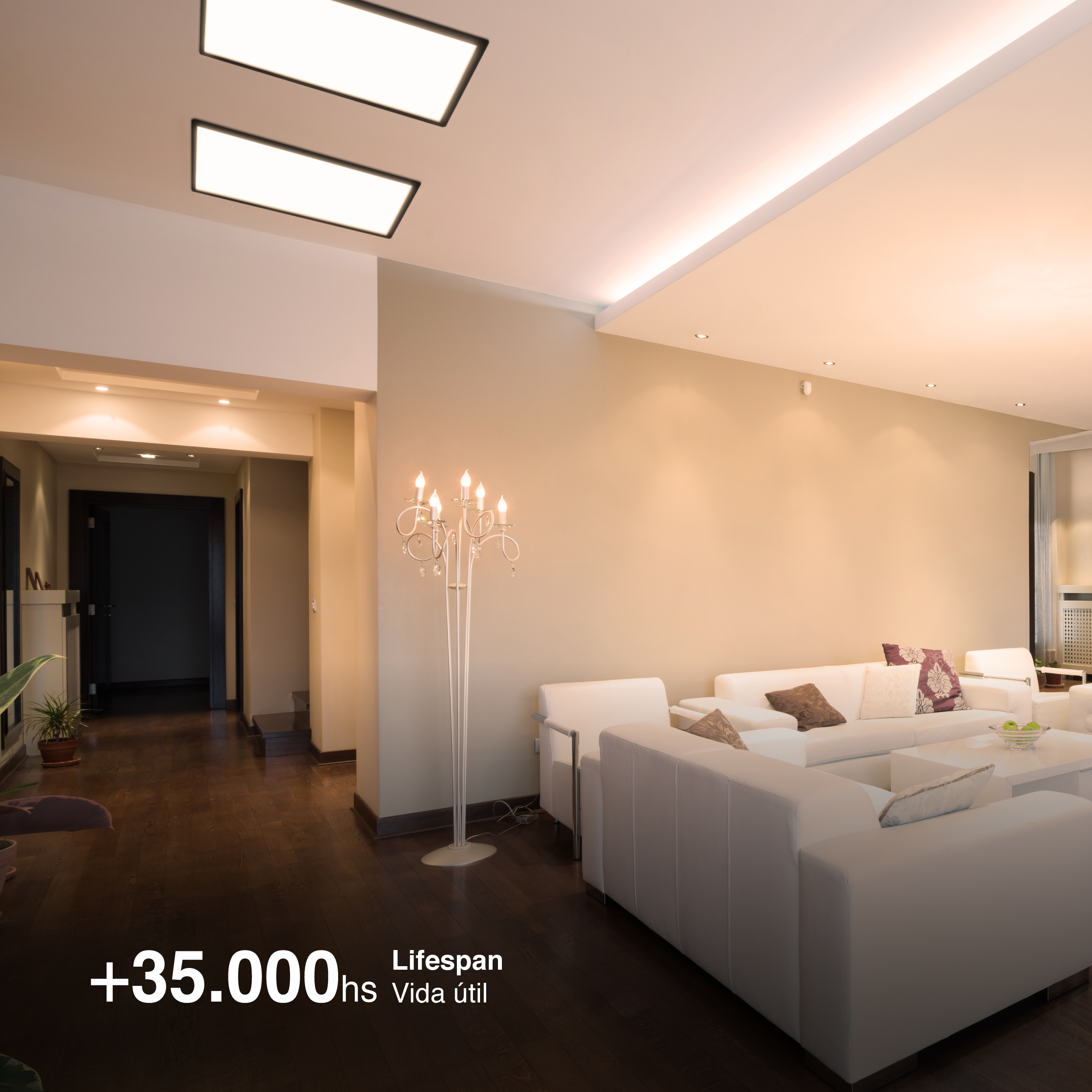 Panel LED BACKLIGHT de 60x60x3.8cm Negro 48W 4800lm Blanco Cálido 3.000K, Aplicar