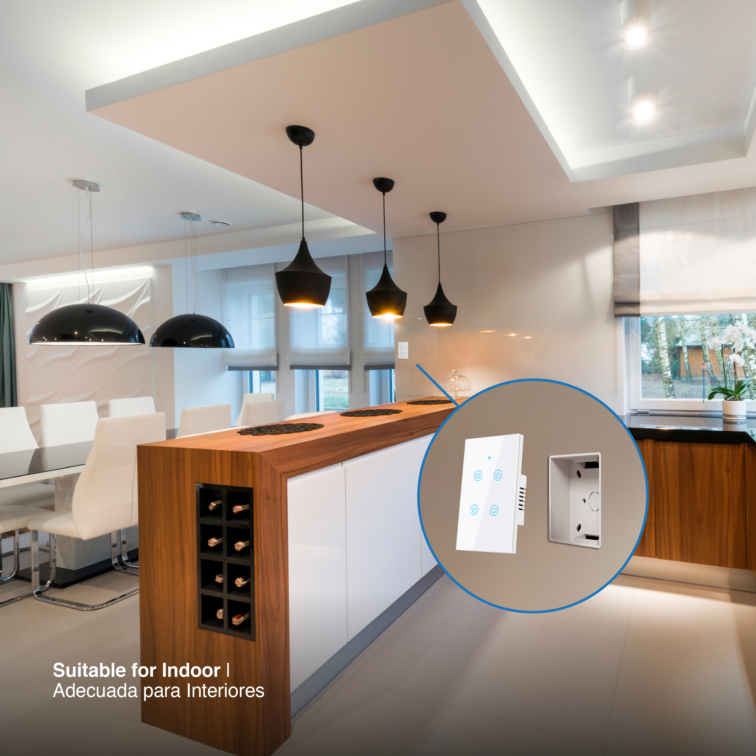 Tecla Smart de Pared Táctil 4 Canales 600W Blanco 