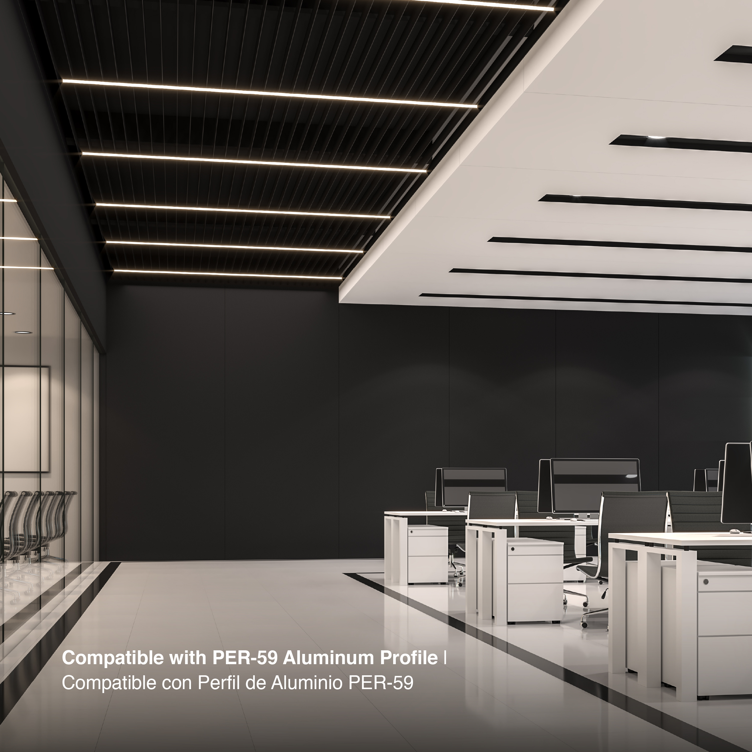 Kit de 2 Tapas y 2 Clips NEGRO. para Perfil de Aluminio , PER-59