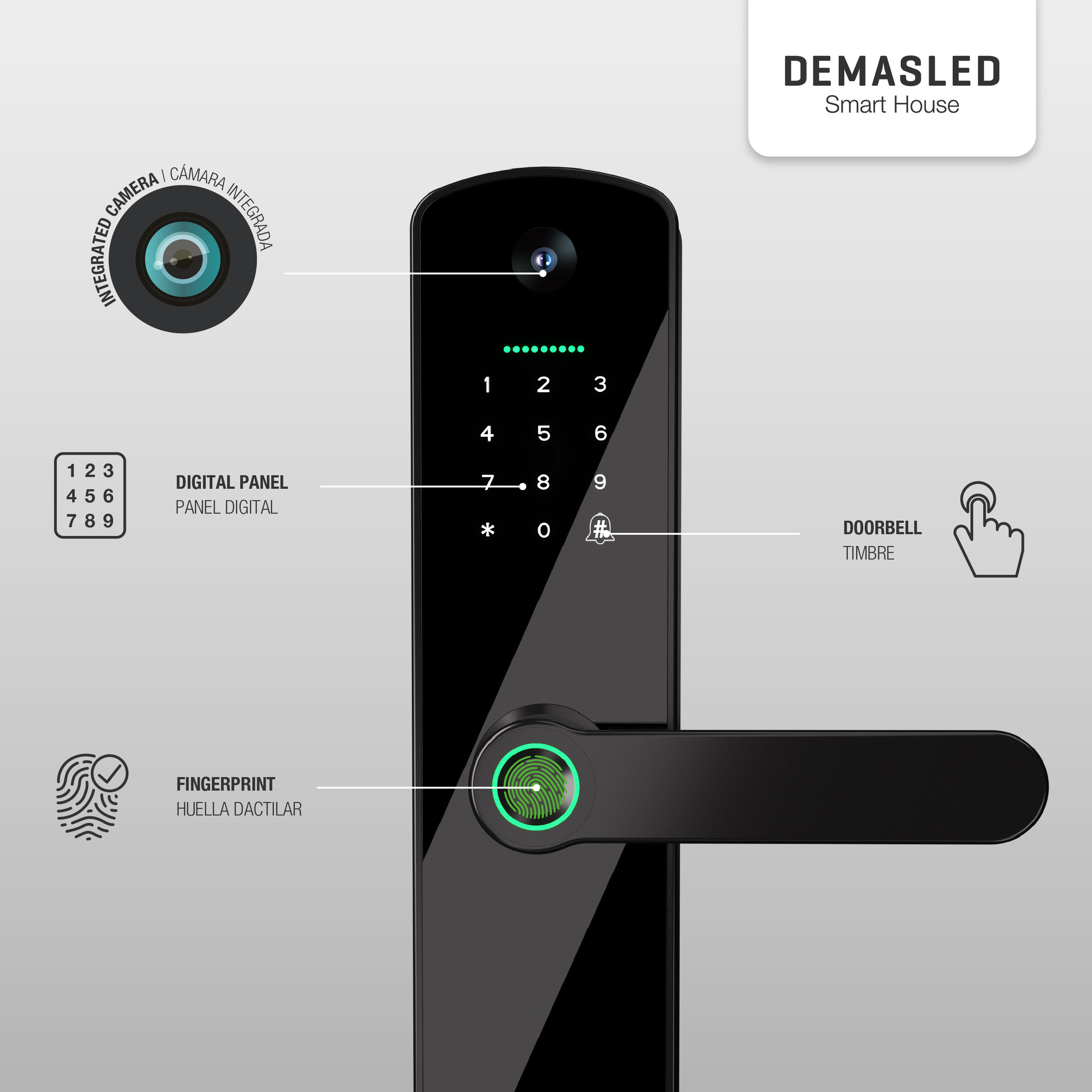 Cerradura Biométrica Smart WIFI de Vidrio Templado con Cámara