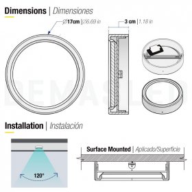 Plafón LED redondo blanco de 17cm 12W 820lm blanco Frío, de aplicar