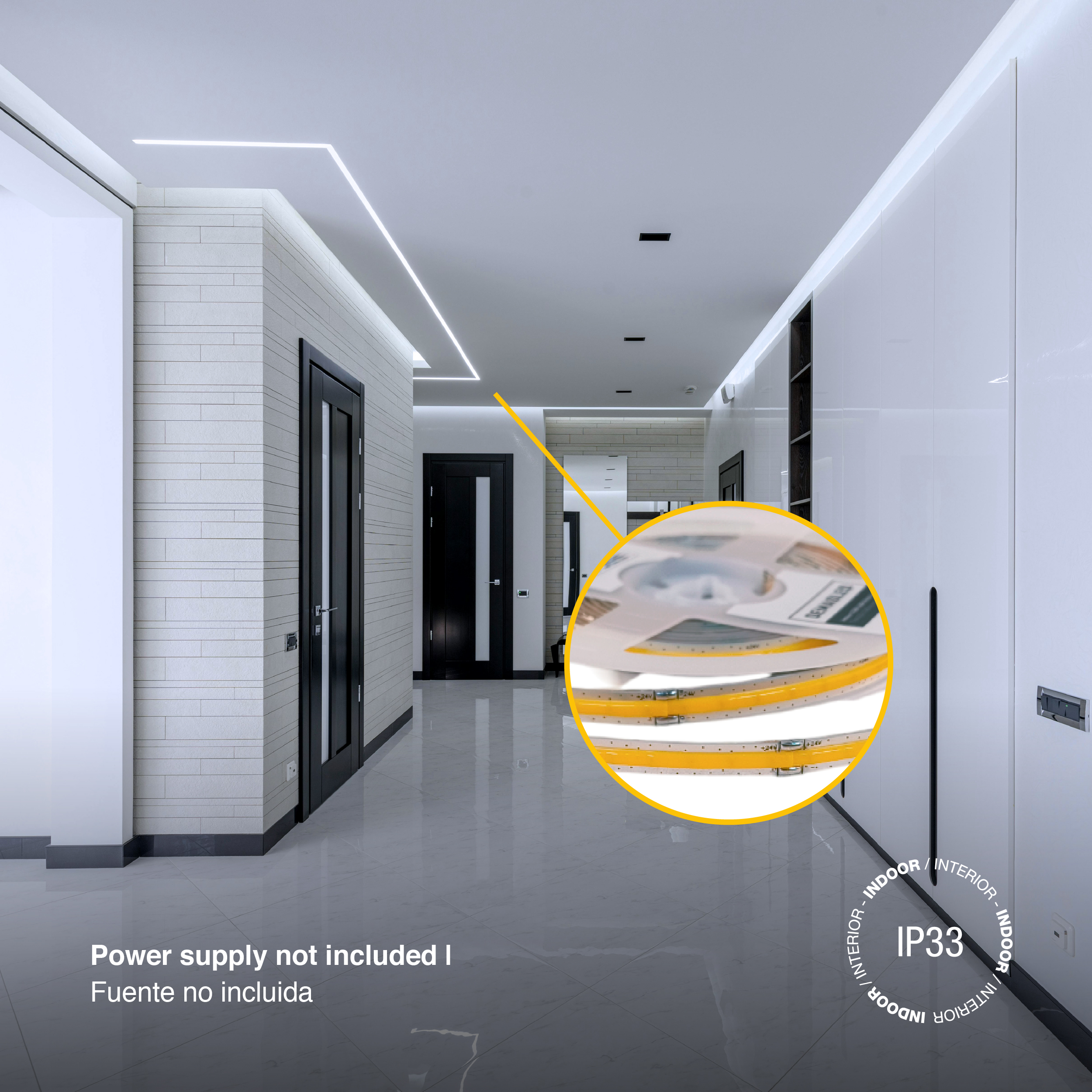 Tira LED COB Freecut 24V 10W/m Blanco Frío 950lm/m 528LEDs/m, 8mm PCB IP33 x5m