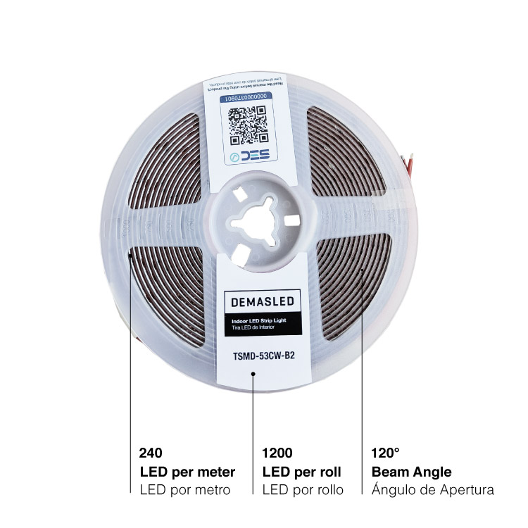 Tira LED SMD2835, 24V 33W/m, Blanco calido 4600 lm/m 240 LEDs/m, 5m