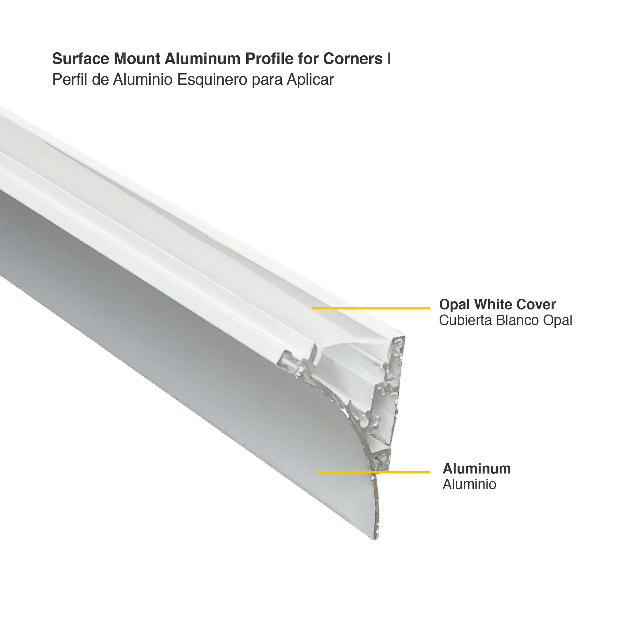 Perfil de Aluminio Esquinero 37,4x48,6mm Blanco, Cover Opal Blanco x 2m