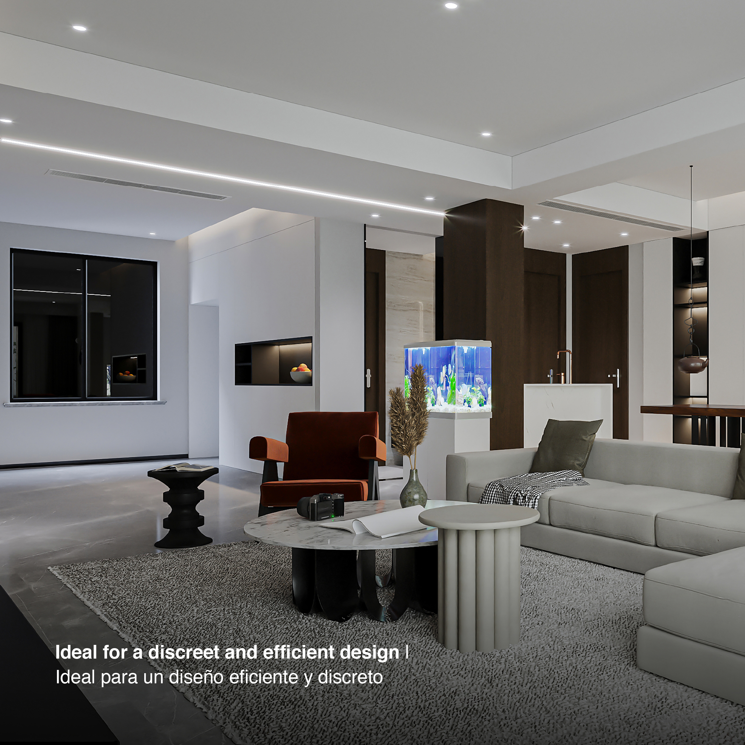 Perfil de Aluminio Flat 16,8x6,6mm Blanco, Cover Opal Blanco x2m