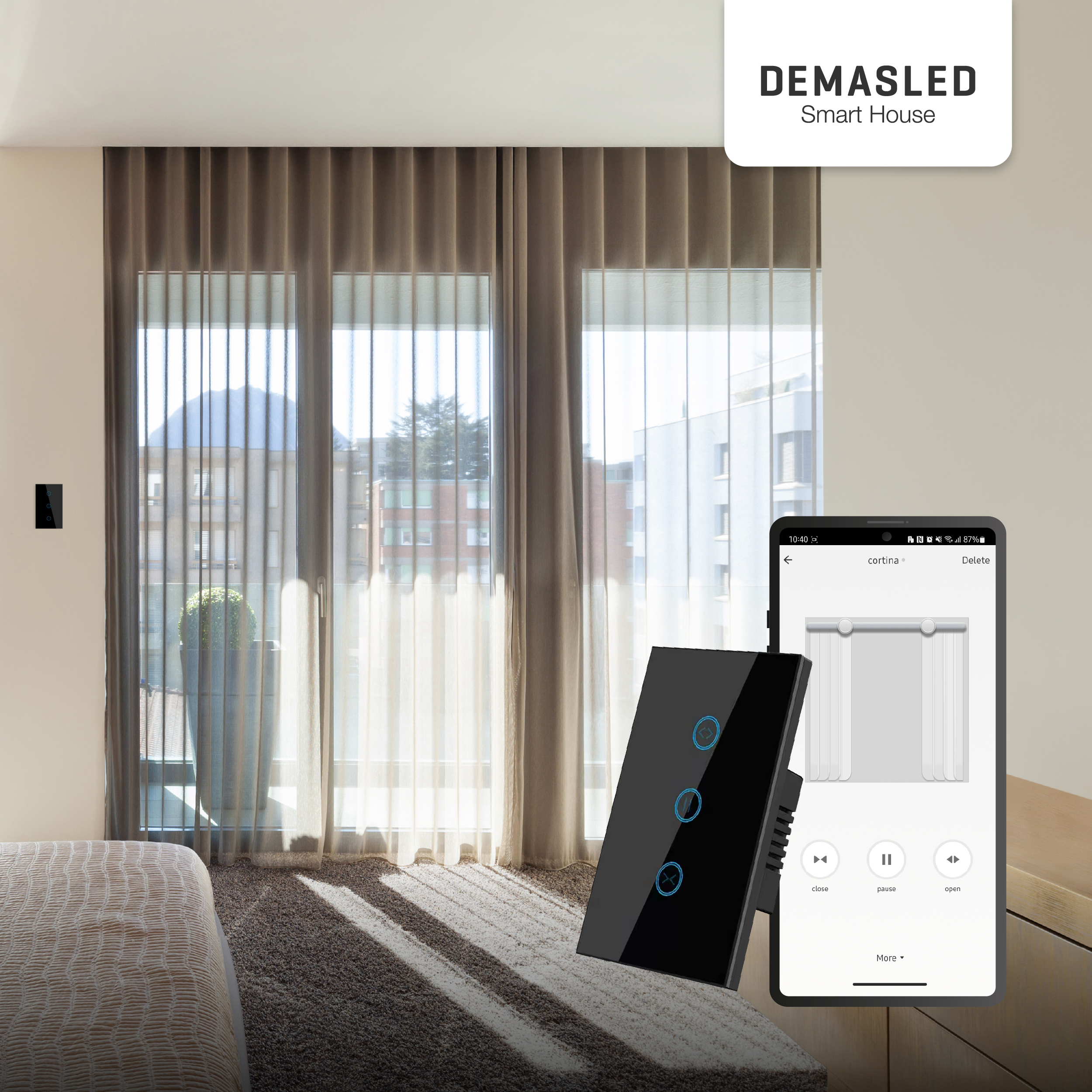 Tecla Smart WiFi Switch de Cortina Negro