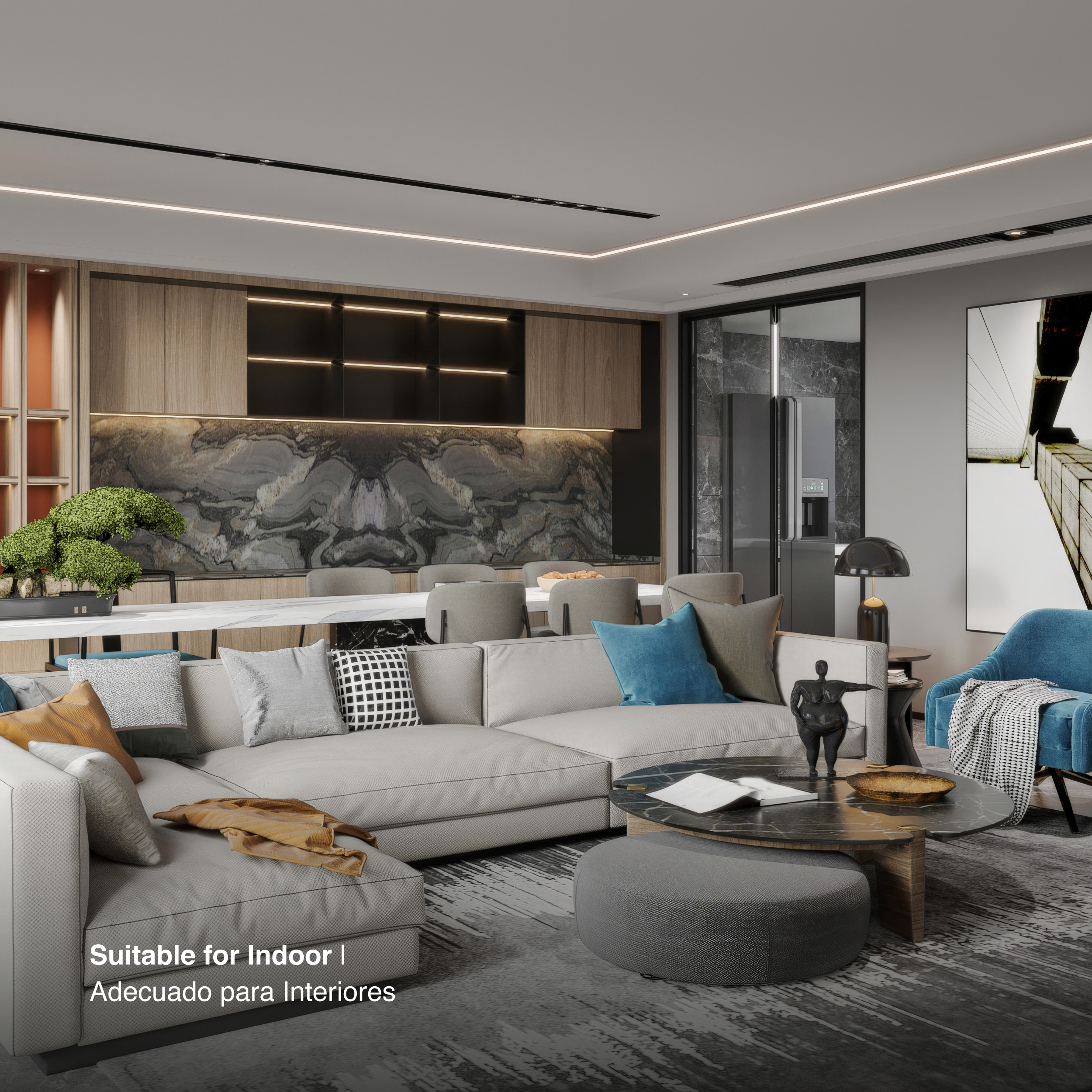 Perfil de Aluminio Mini Linear 7,8x9mm Anodizado, Cover Opal Blanco x 2m