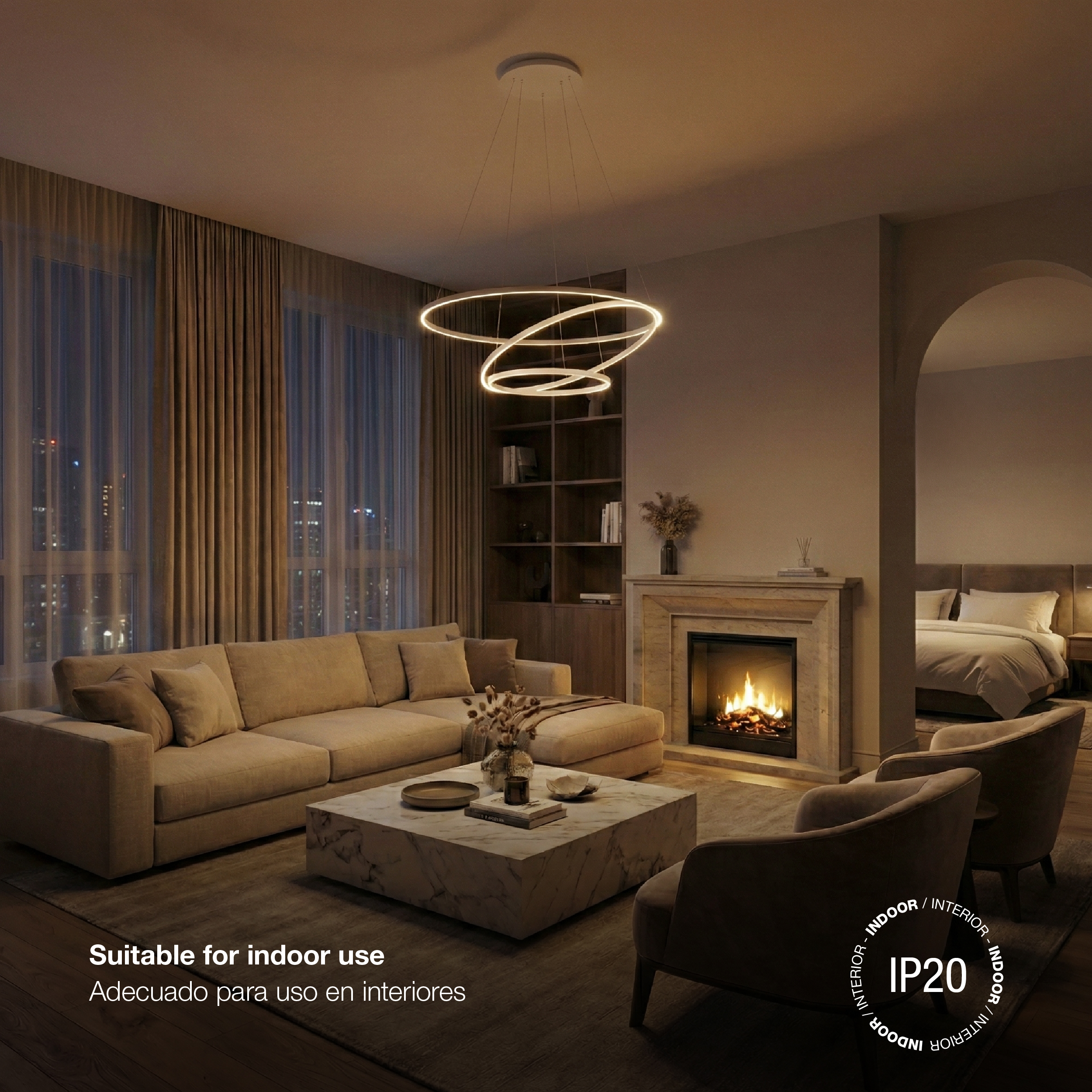 Lámpara LED Suspendida Blanco Ø80cm, 62W, Blanco Cálido 3000K, 3720lm