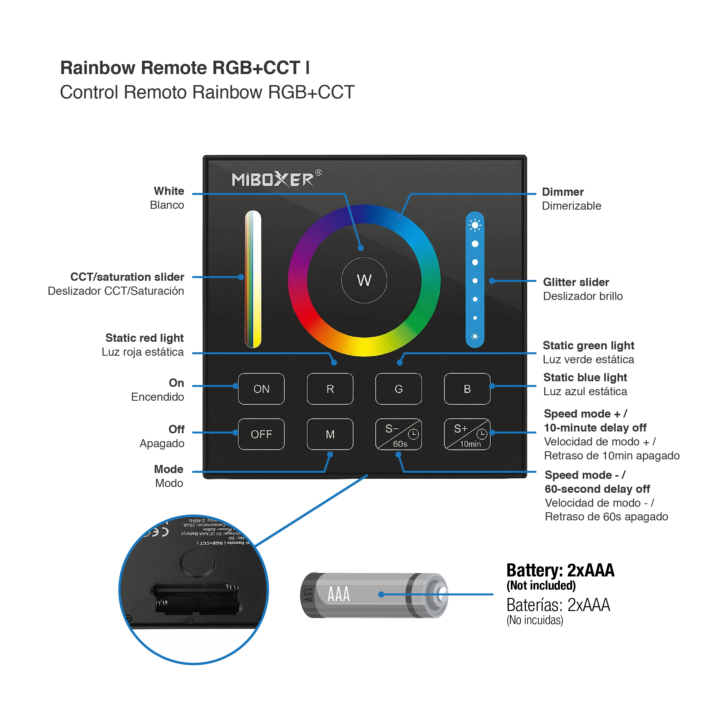 Panel Remoto RGB+CCT 3V 2.4Ghz