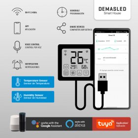 Termostato Digital de Ambiente con Pantalla Táctil Smart WiFi + IR, Negro
