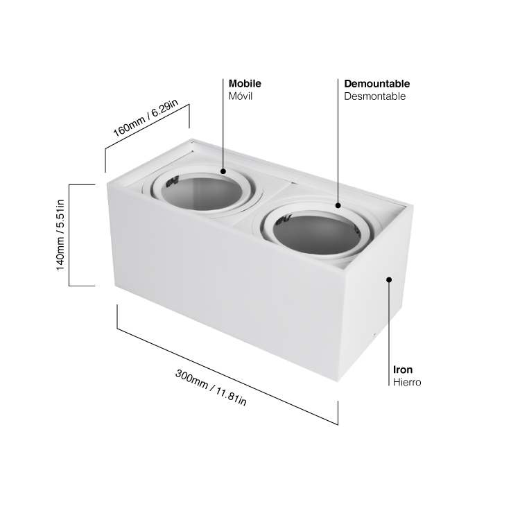Luminaria BOX II de Aplicar Blanco de 30x16x14cm, para 2 Lámparas AR111