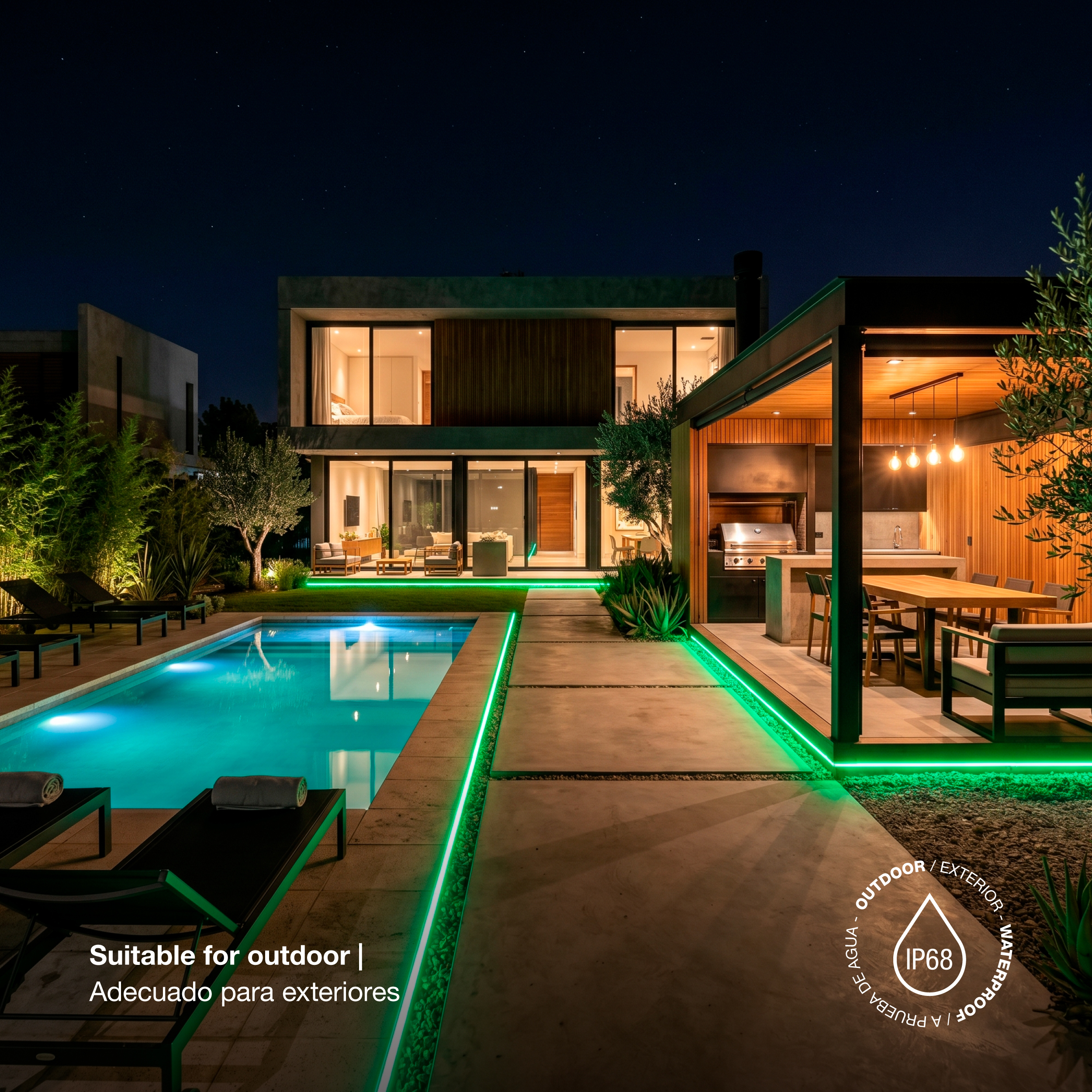 Tira LED COB 24V 11W/m Verde 1210lm/m, 8mm, IP68, 5m