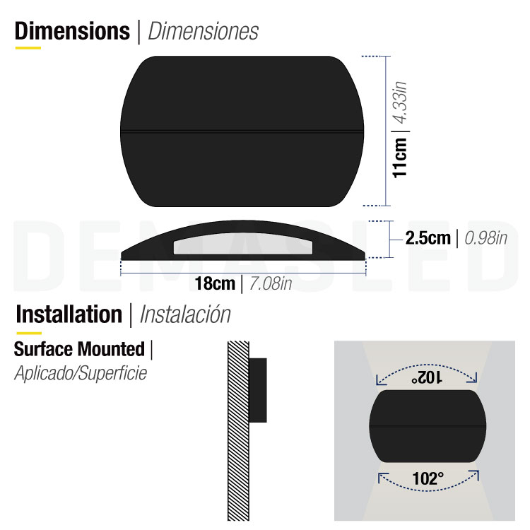 Aplique LED Exterior de Pared Bidireccional 10W IP65 Negro 18×11cm 220V Blanco Neutro