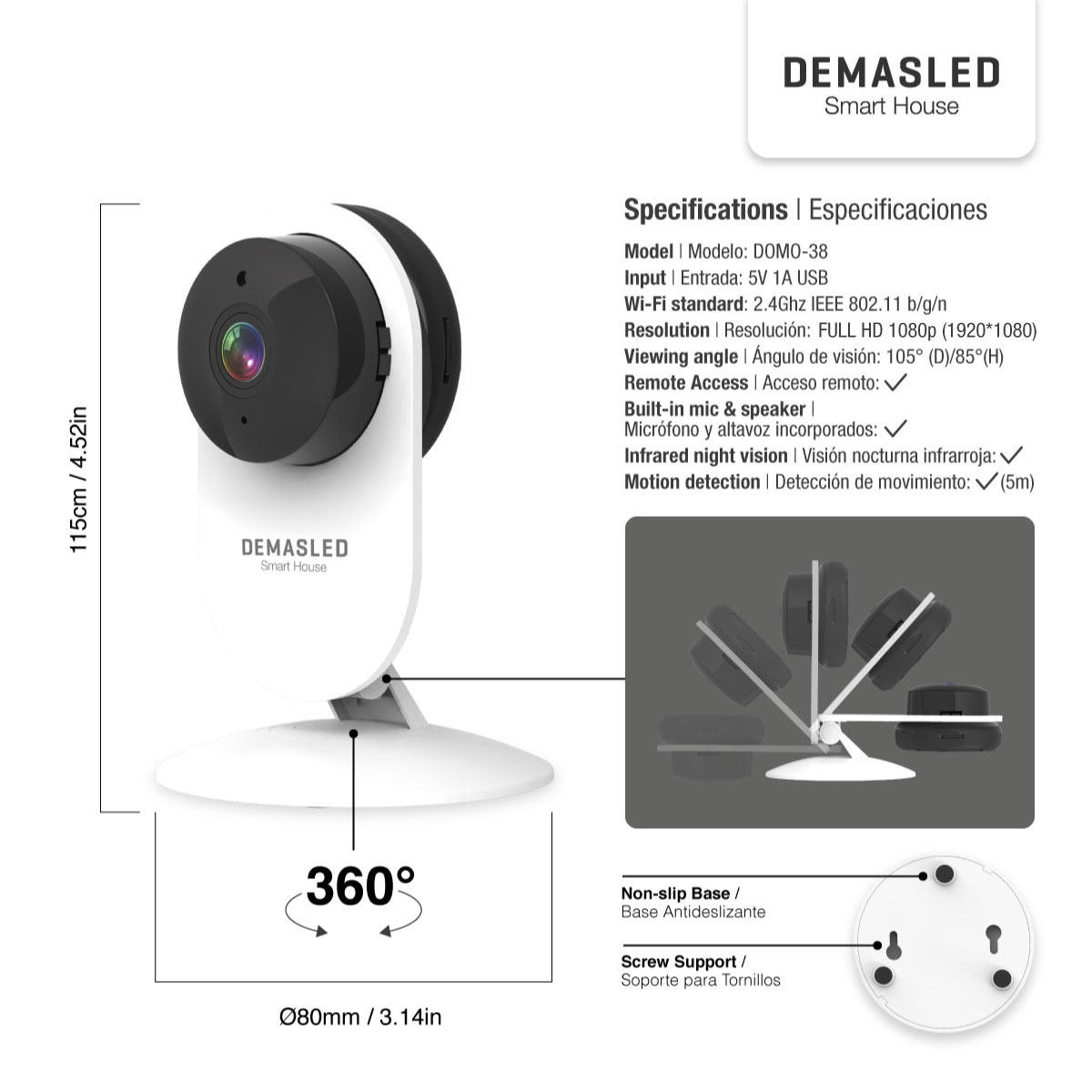 Cámara Smart WIFI de Interior HD 1080P, IP33