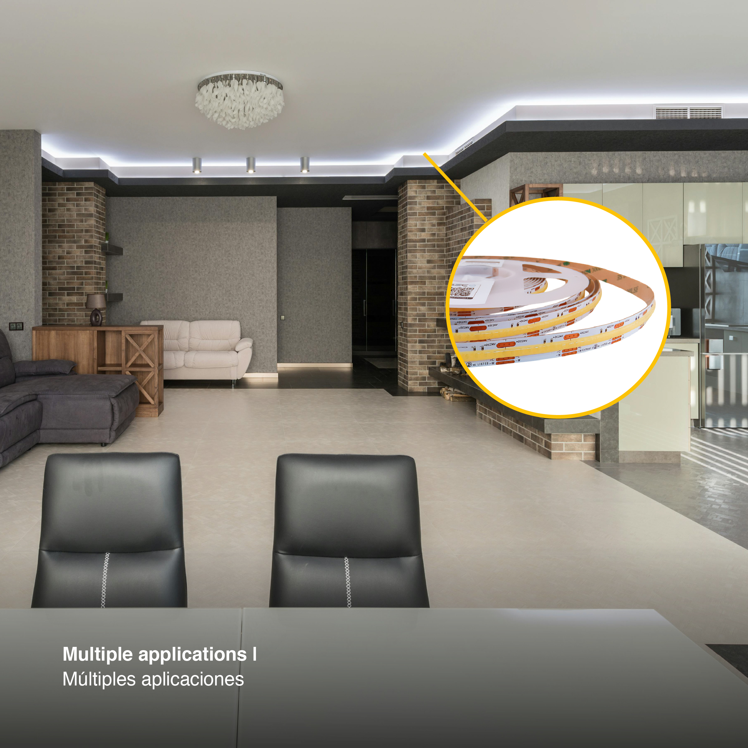 Tira LED COB 24V 16W/m CW-WW-CCT 720lm/m 608 LEDs/m, 10mm PCB x5m