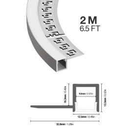 Perfil de Aluminio Flexible con Alas de Embutir 32,8x13,3mm Anodizado, Cover Opal Blanco x2m