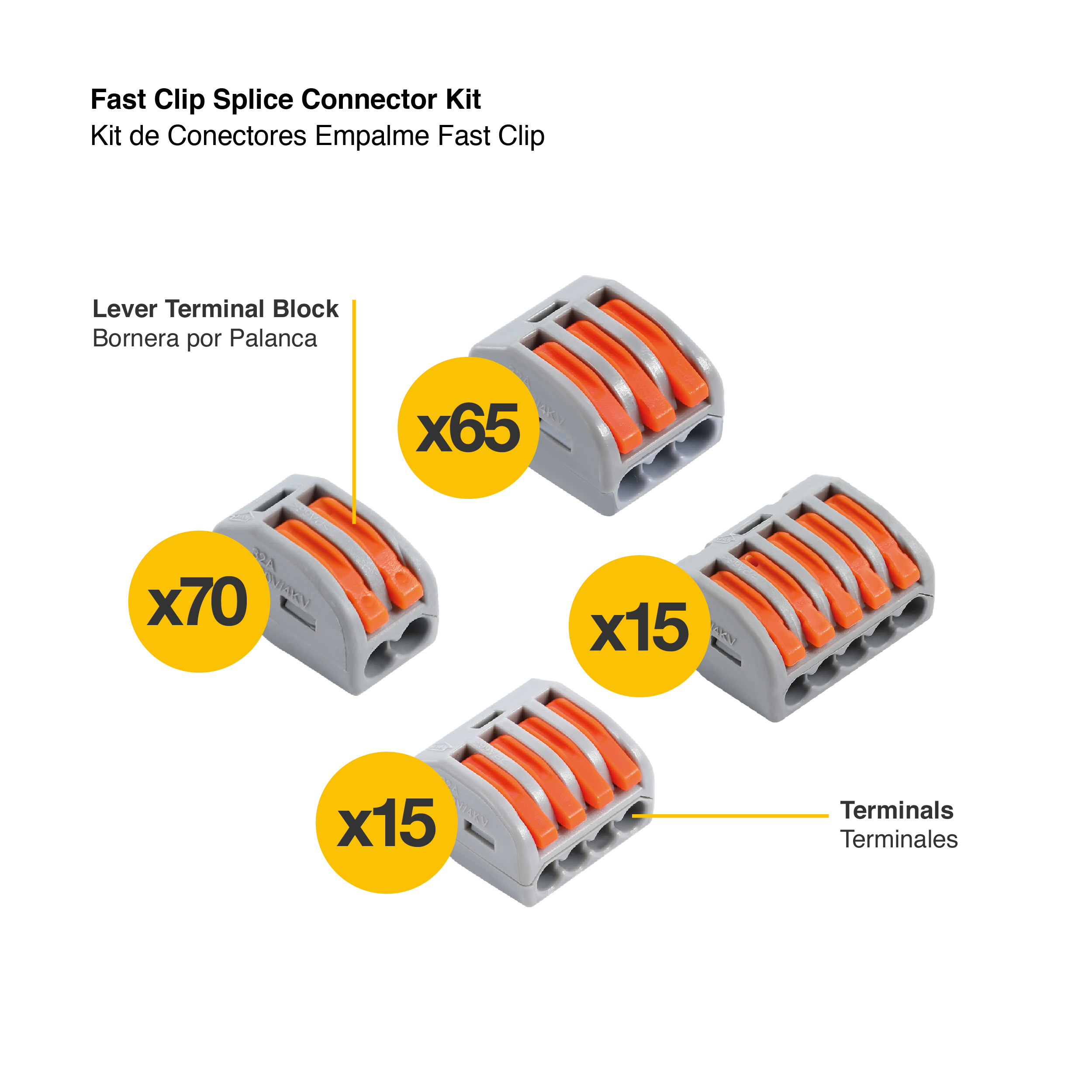 Kit de Conectores Empalme Fast Clip Tipo Wago 2, 3, 4 y 5 Polos x165 piezas