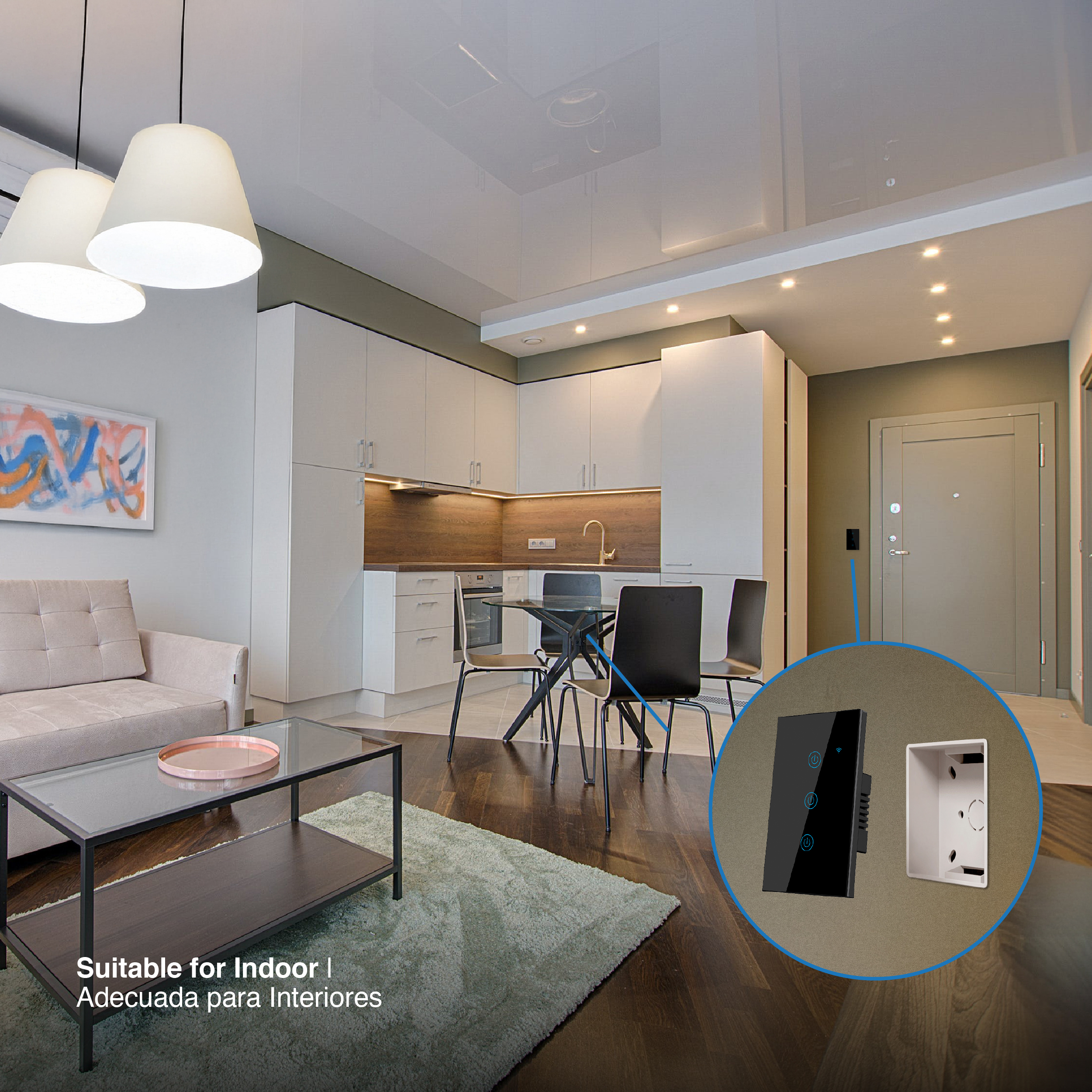 Tecla Smart de Pared Táctil 3 Canales 600W Negro 