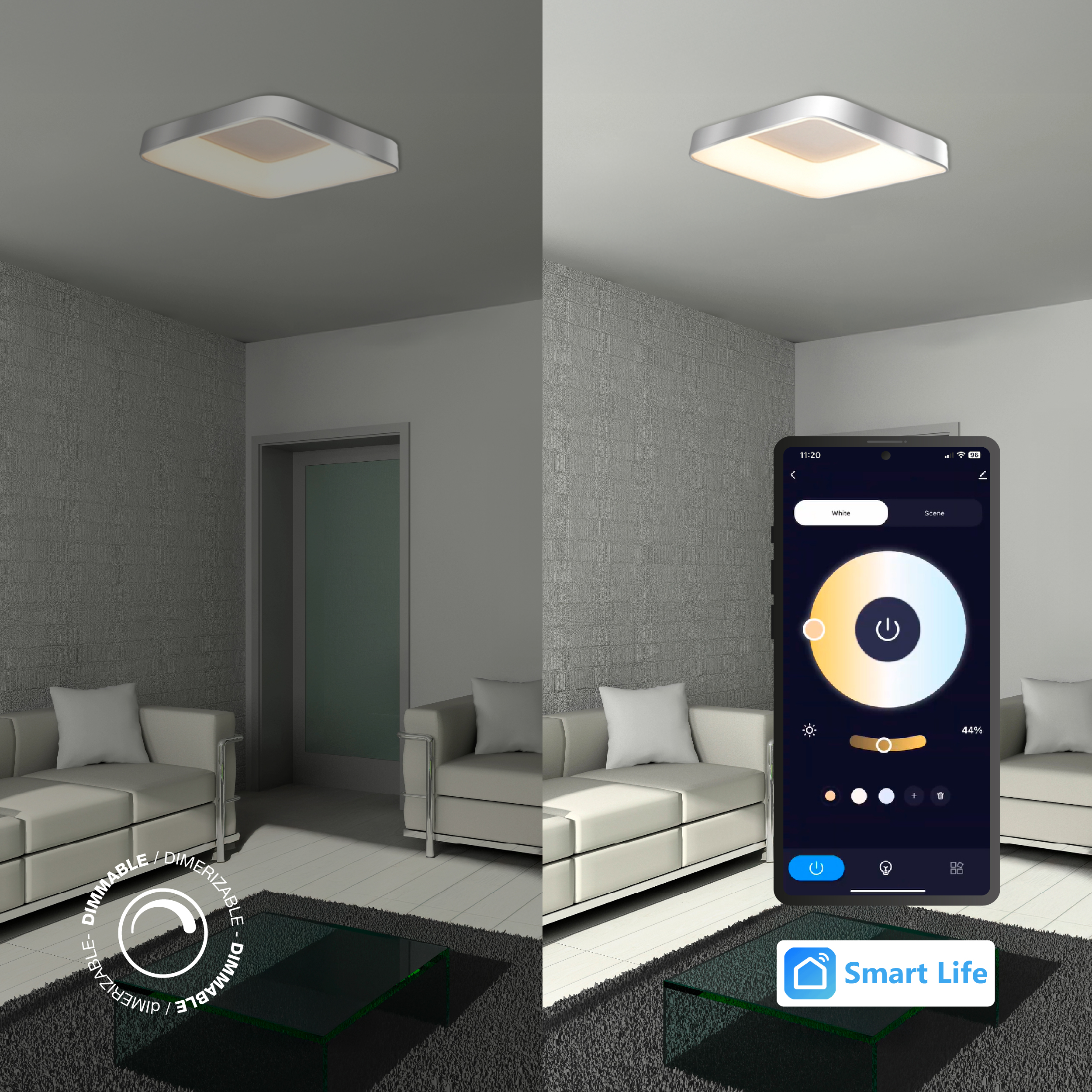 Panel LED Smart Cuadrado Níquel 60x60x9cm 60W 270mA CCT, de Aplicar