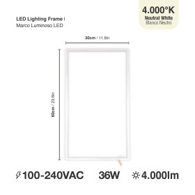 Marco Luminoso LED de 60x30cm 36W 4000lm blanco Neutro 4000K