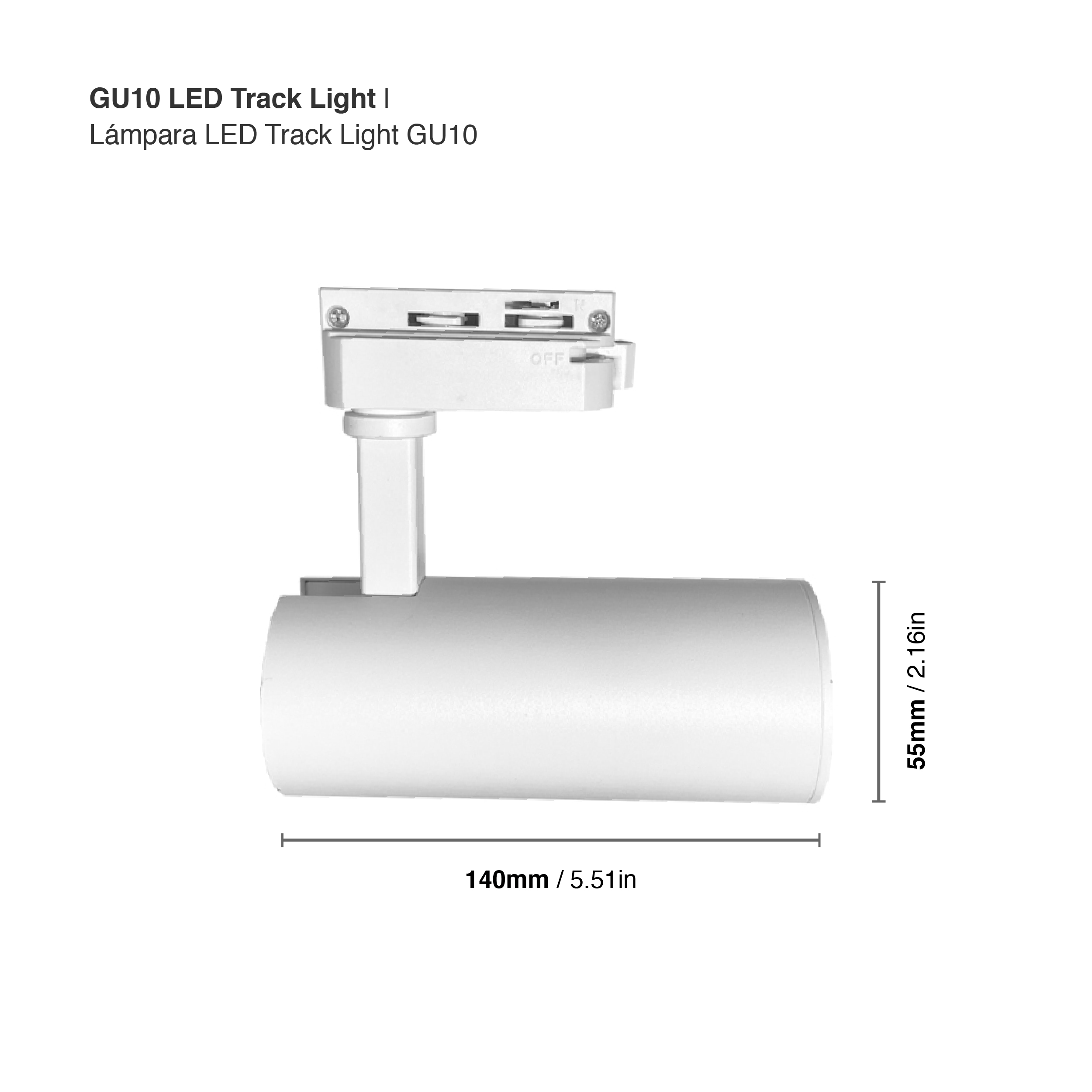 Lámpara LED Track Light para GU10 Blanco