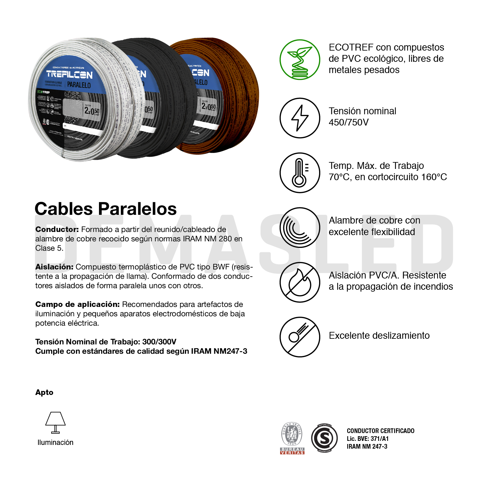 Cable Paralelo 2x0,50mm TREF Blanco x100m