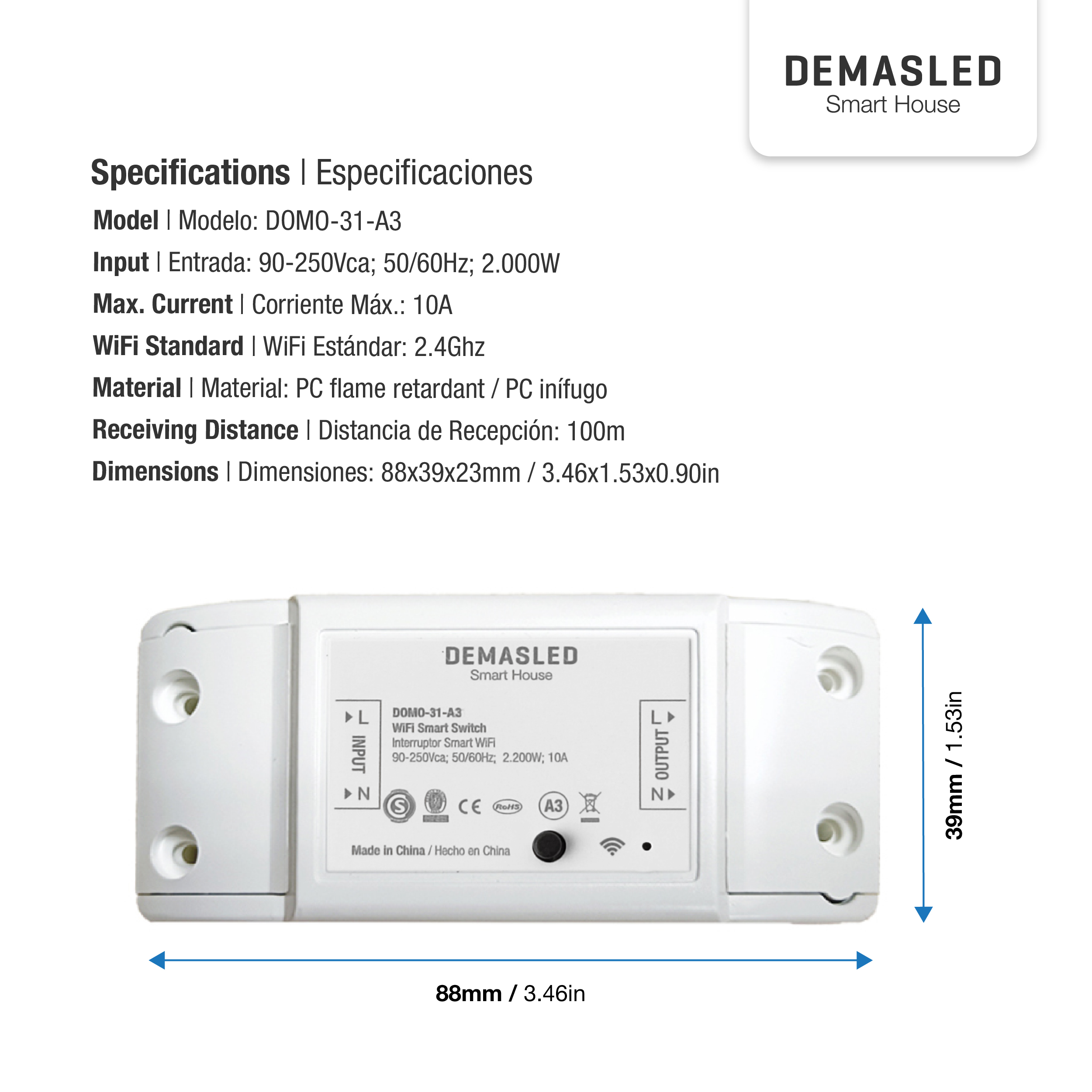 Receptor WIFI Monitoreo de Consumo Eléctrico 10A