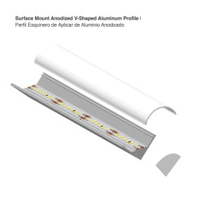 Perfil de Aluminio Esquinero 7,4x7,4mm Anodizado, Cover Opal Curvo Blanco x2m