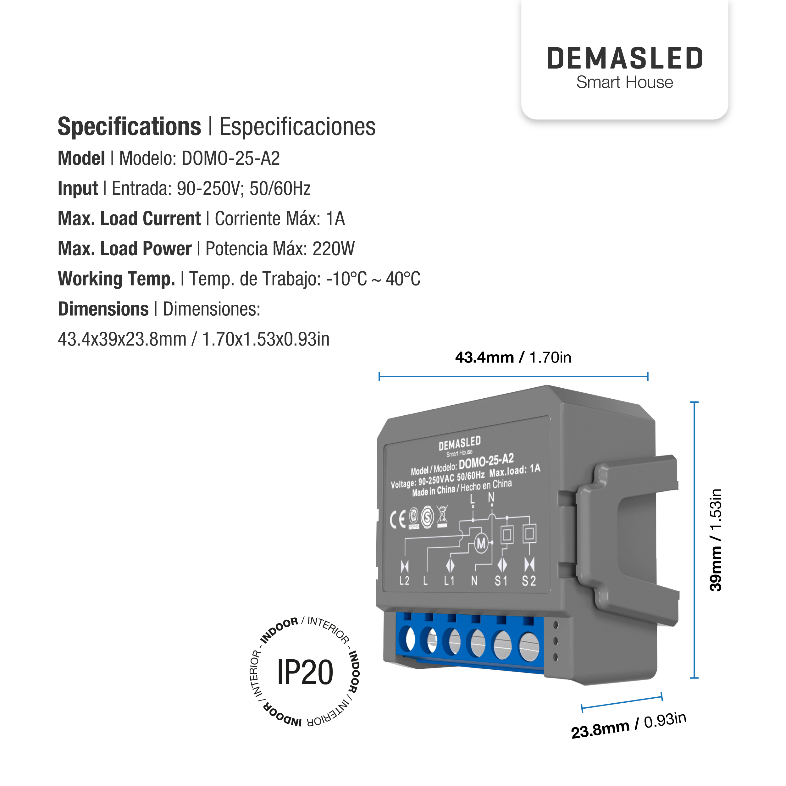 Módulo Smart Switch Wifi para cortinas 1A 220V 2.4GHz