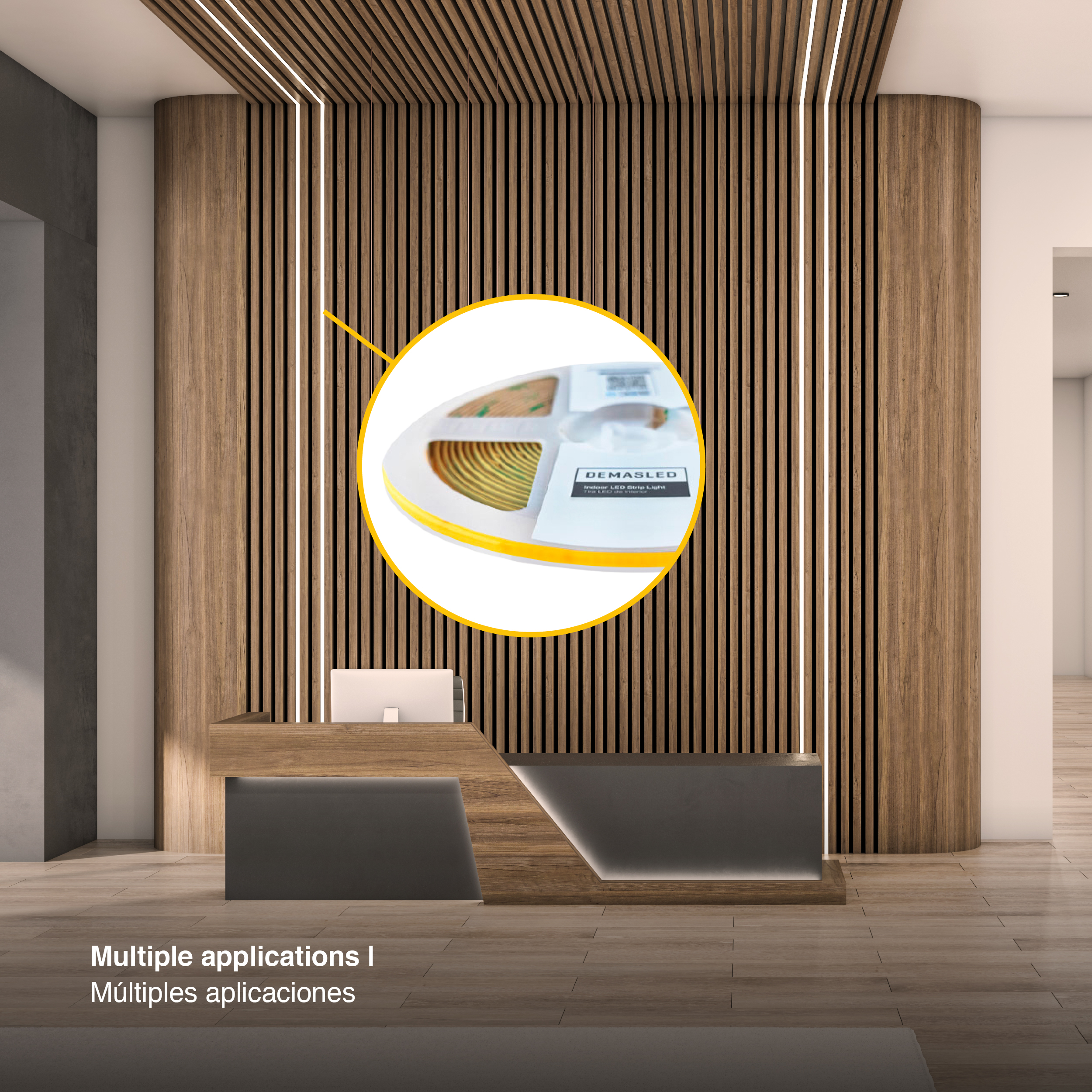 Tira LED COB 24V 8W/m Blanco Cálido 540lm/m 504LEDs/m, 5mm PCB IP33 x5m