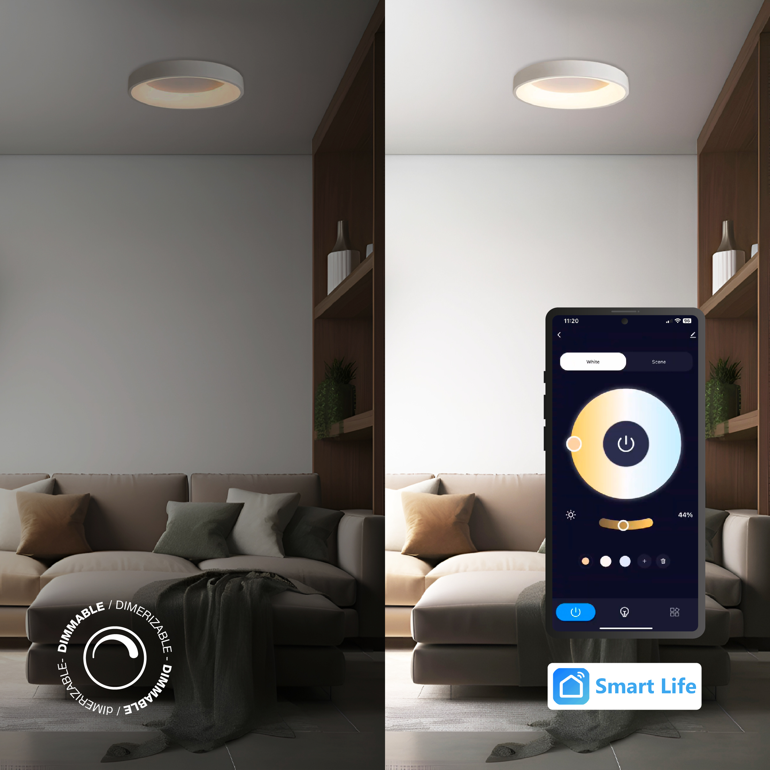 Panel LED Smart Redondo Blanco Ø38,2x9cm 32W 140mA CCT, de Aplicar