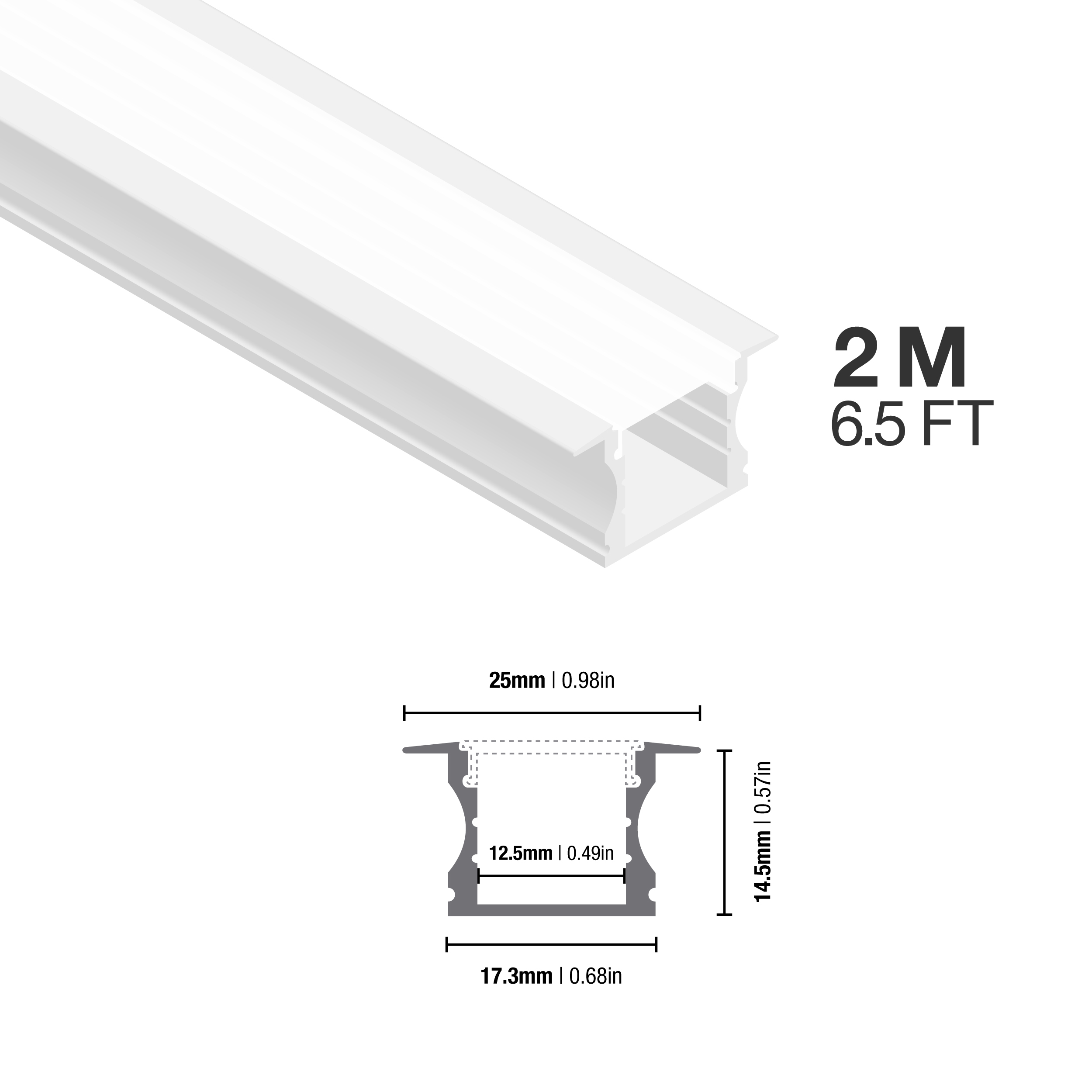Perfil de Aluminio de Embutir 15x17mm Blanco, Cover Opal Blanco x2m