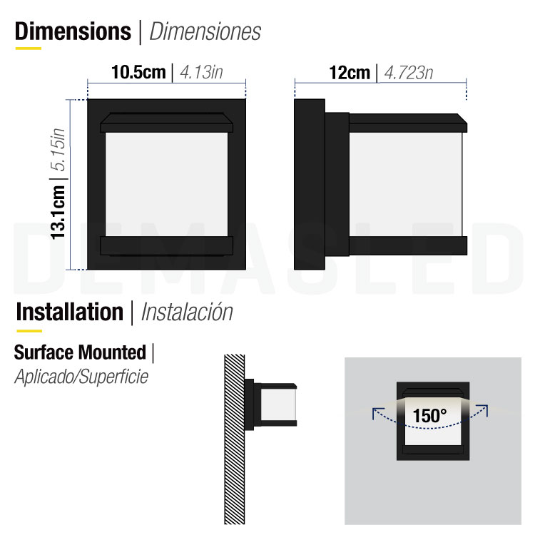 Aplique LED Exterior de Pared Semicircular 7W IP65 Negro 15cm 220V Blanco Calido