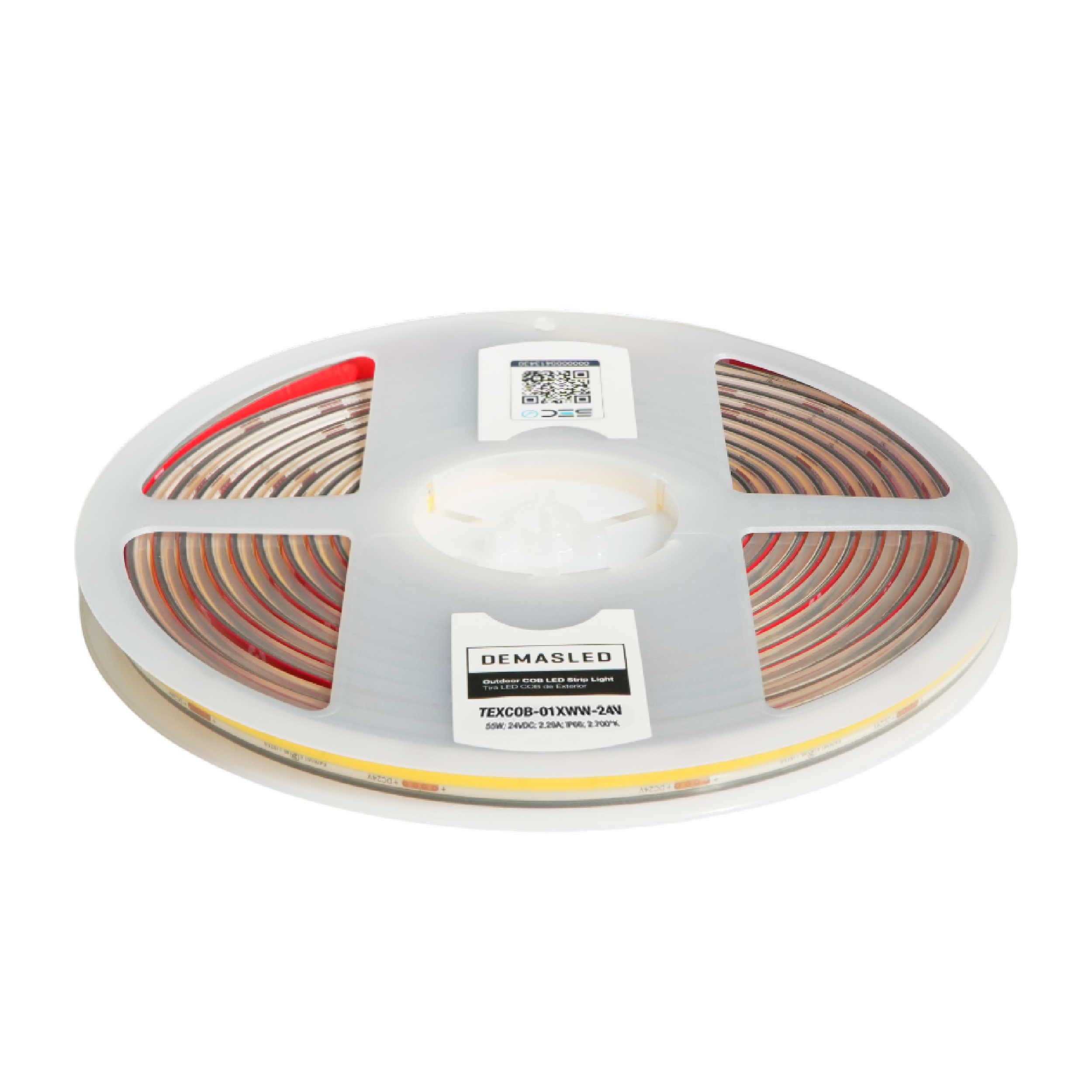 Tira LED COB 24V 11W/m Blanco Extra Blanco Cálido 2700°K 902lm/m, 8mm PCB IP65 x5m